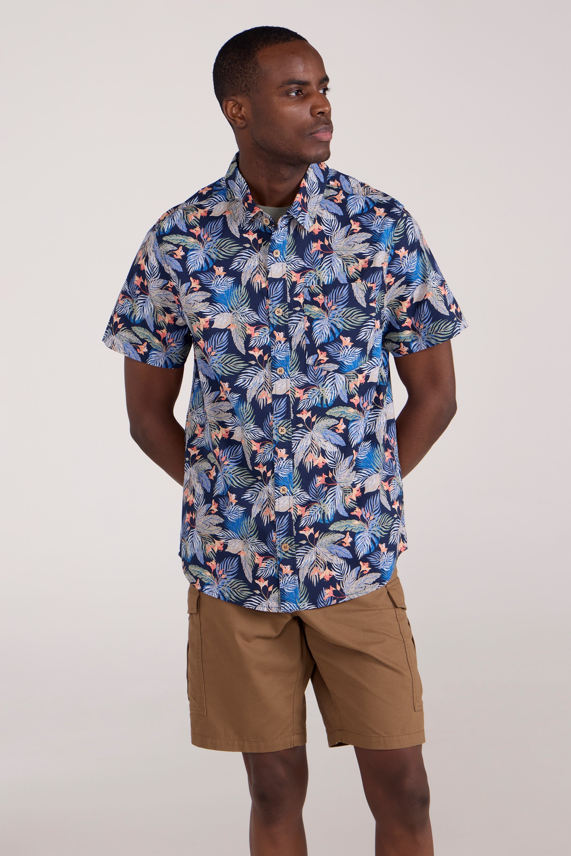 Tropical Bedrucktes Herren Kurzarm Hemd - Blau