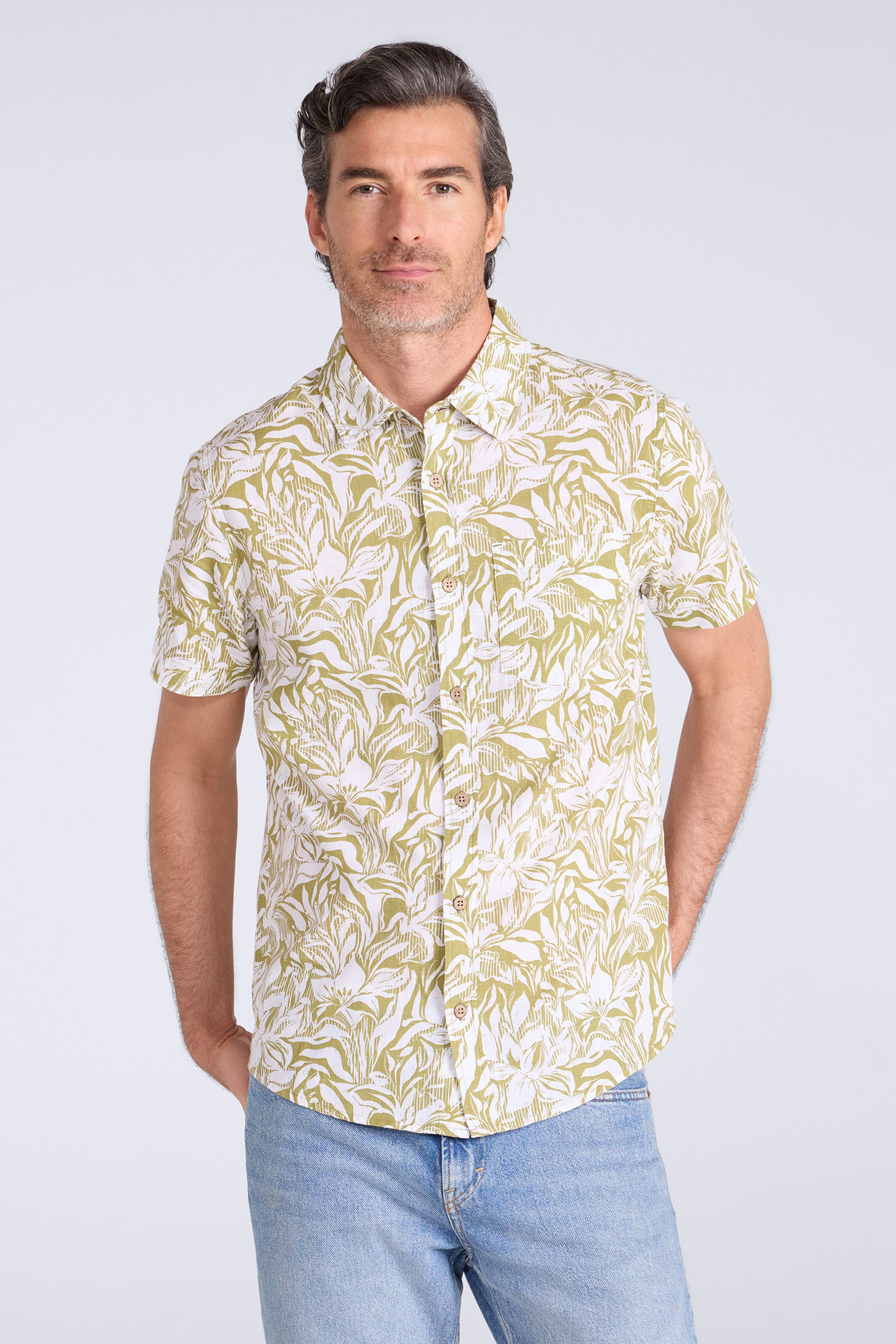 Tropical Bedrucktes Herren Kurzarm Hemd - Grün