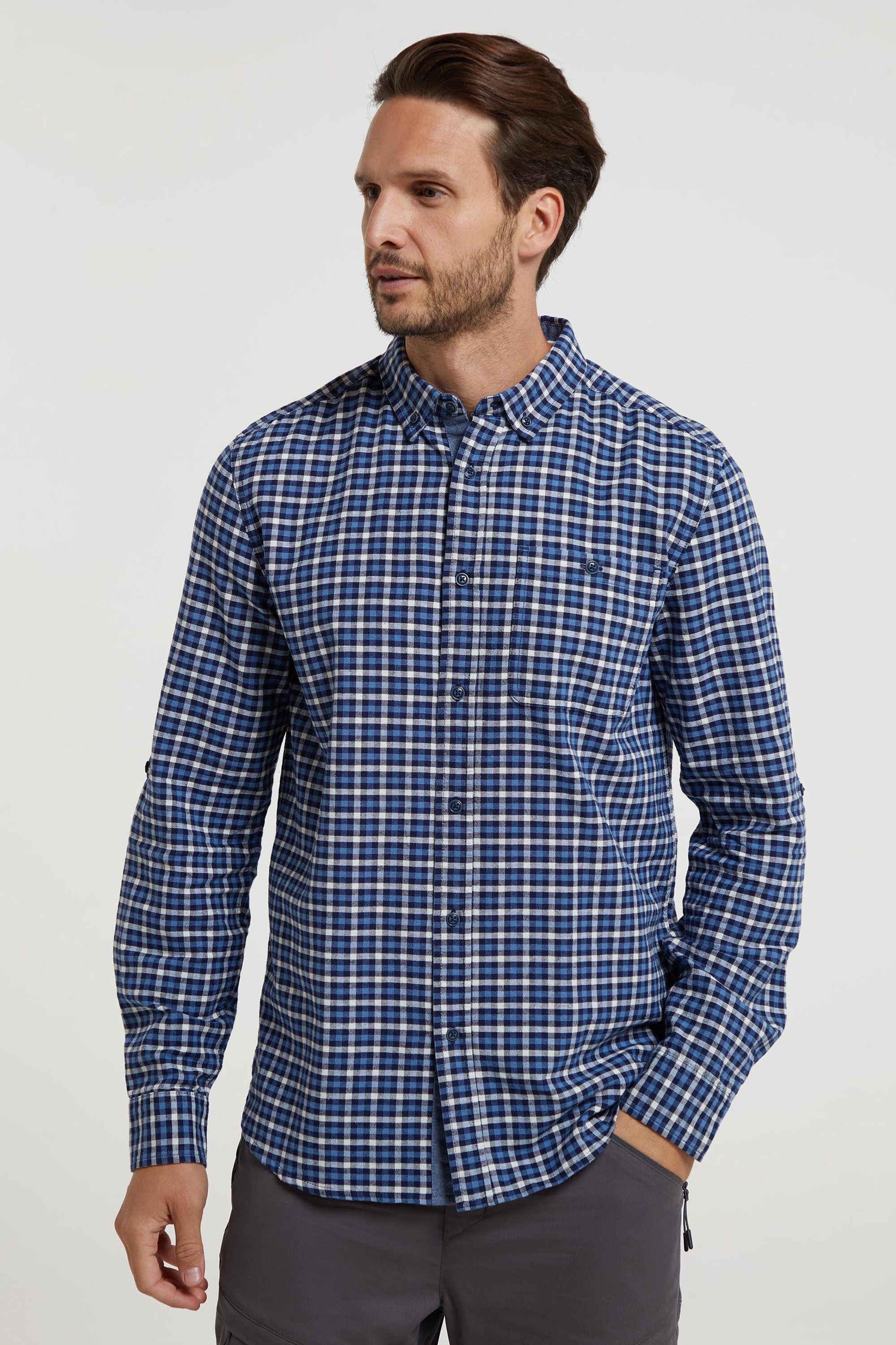 Driftwood Check Herren Langarmhemd - Marineblau