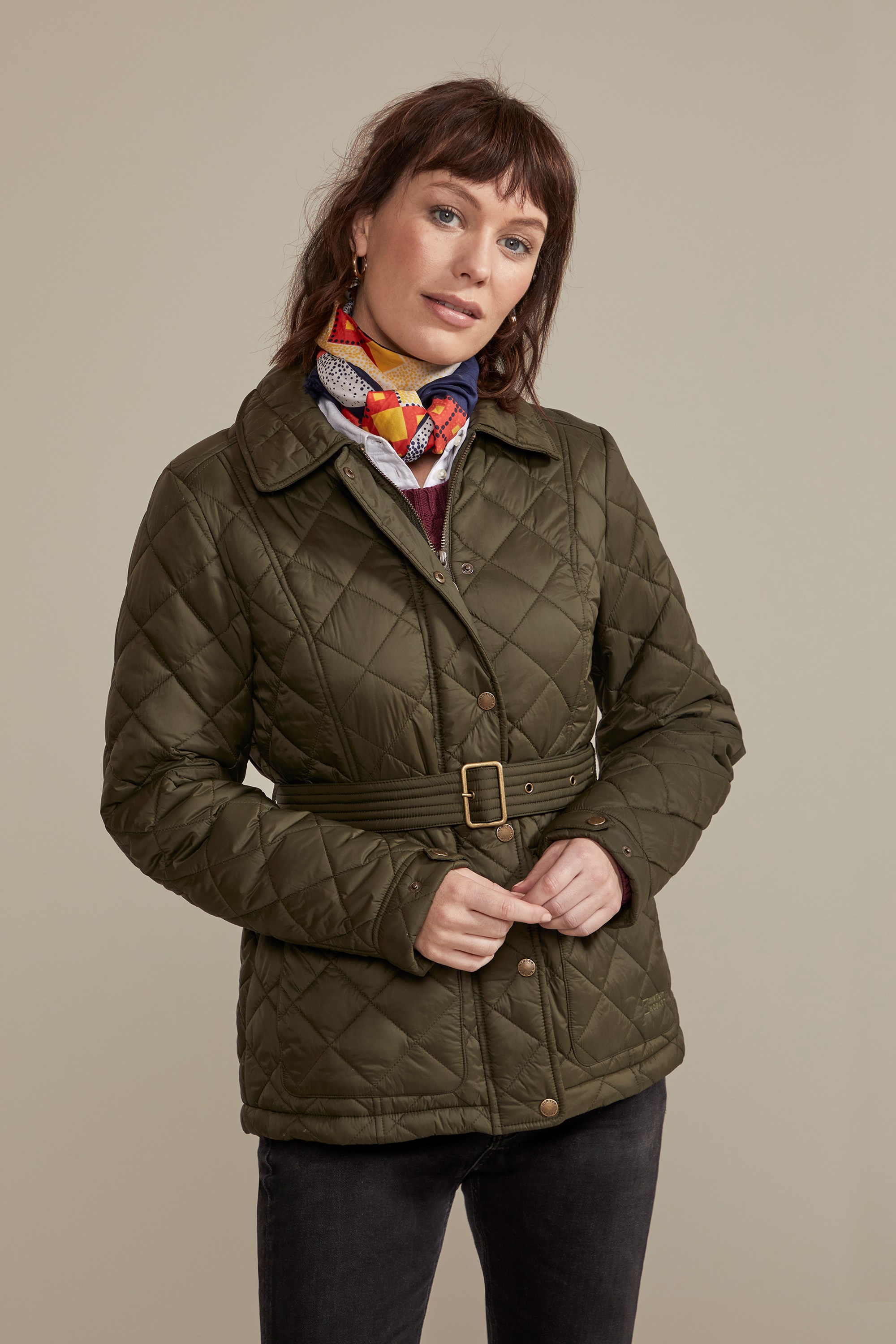 Galloway Damen Steppjacke mit Gürtel - Khaki