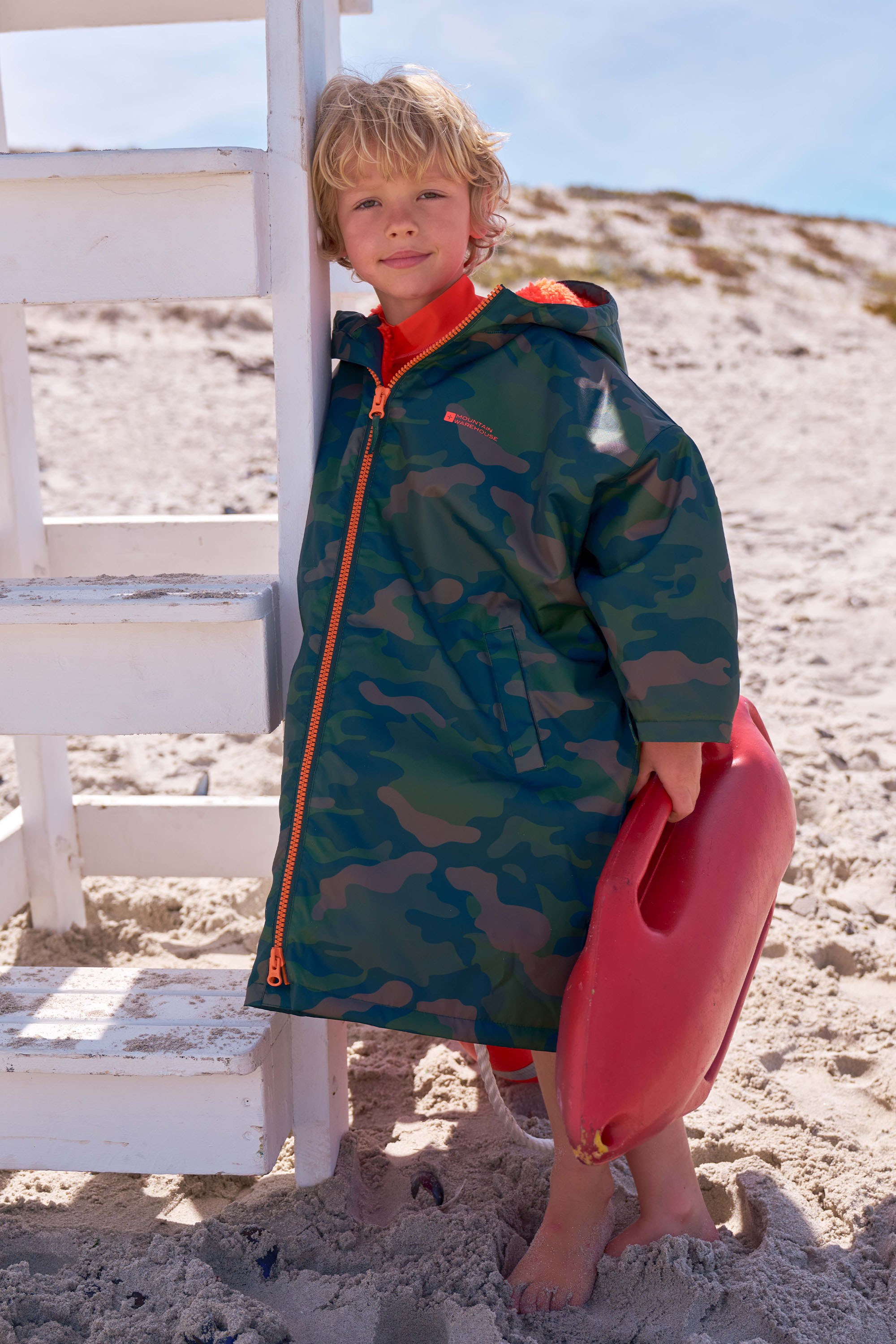 Tidal Gemusterter Wasserdichter Kinder Umzieh-Bademantel - Khaki