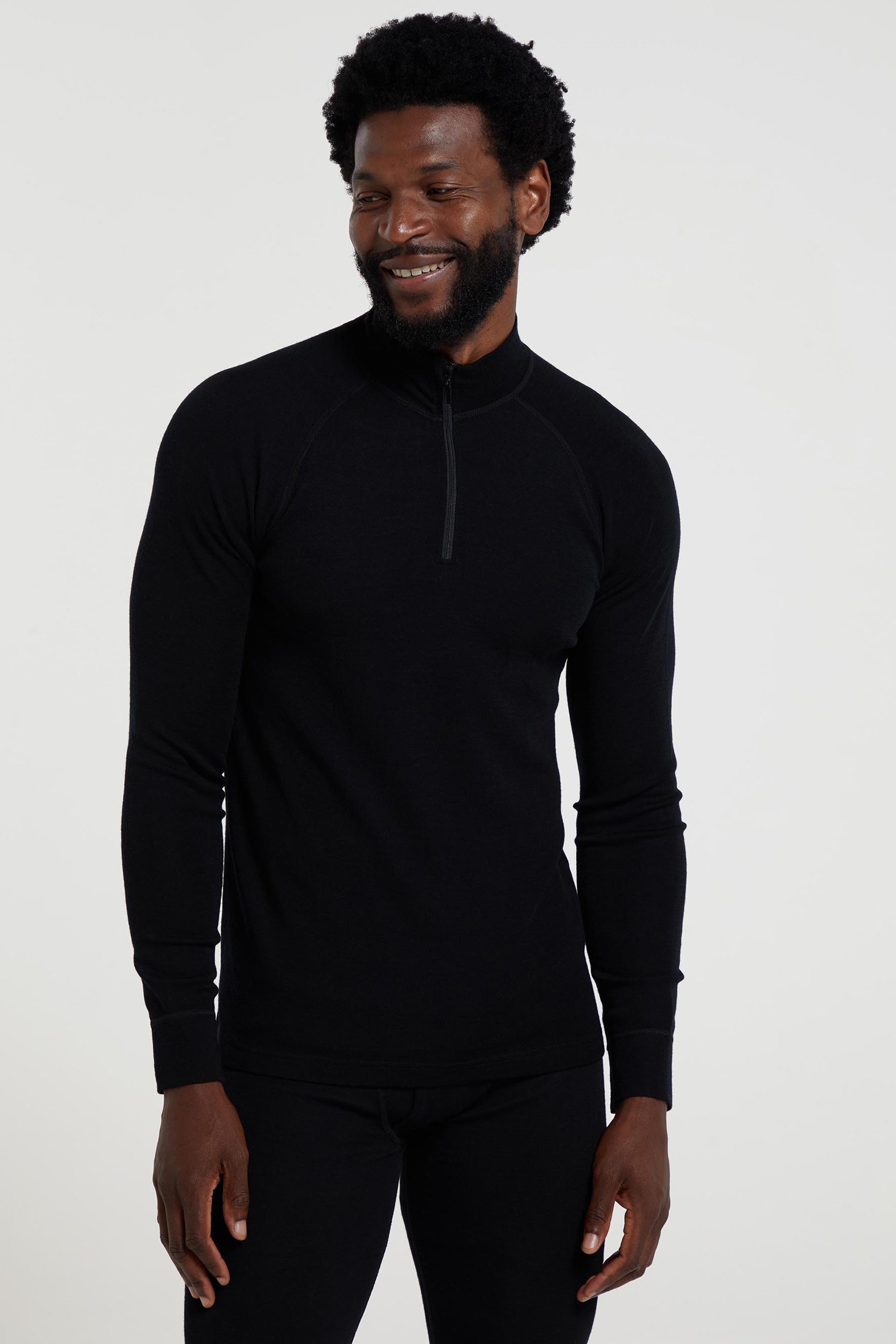 Merino II Herren Langarmshirt mit Reißverschluss - Schwarz