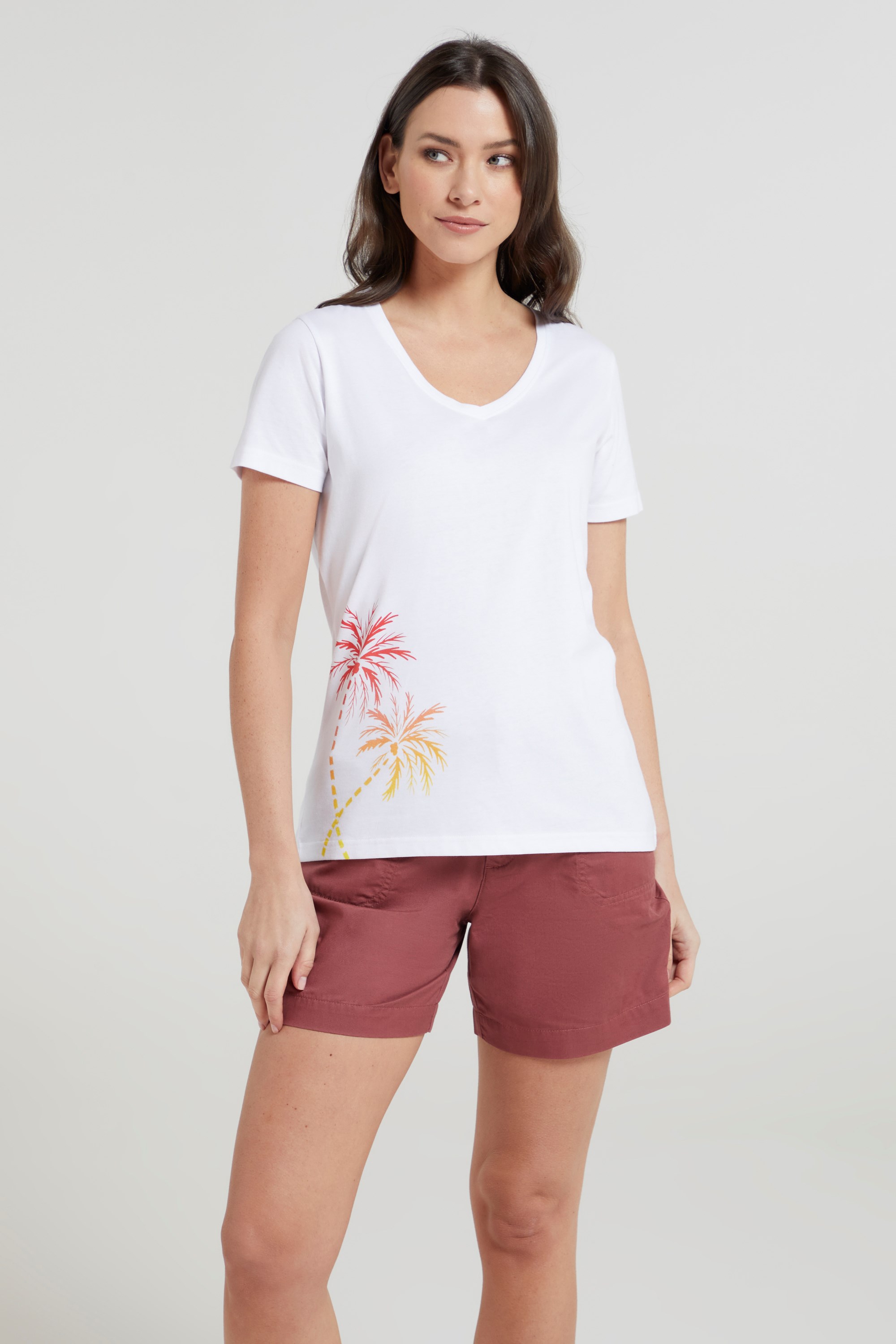 Ombre Palm Trees Damen T-Shirt mit V-Ausschnitt - Weiss