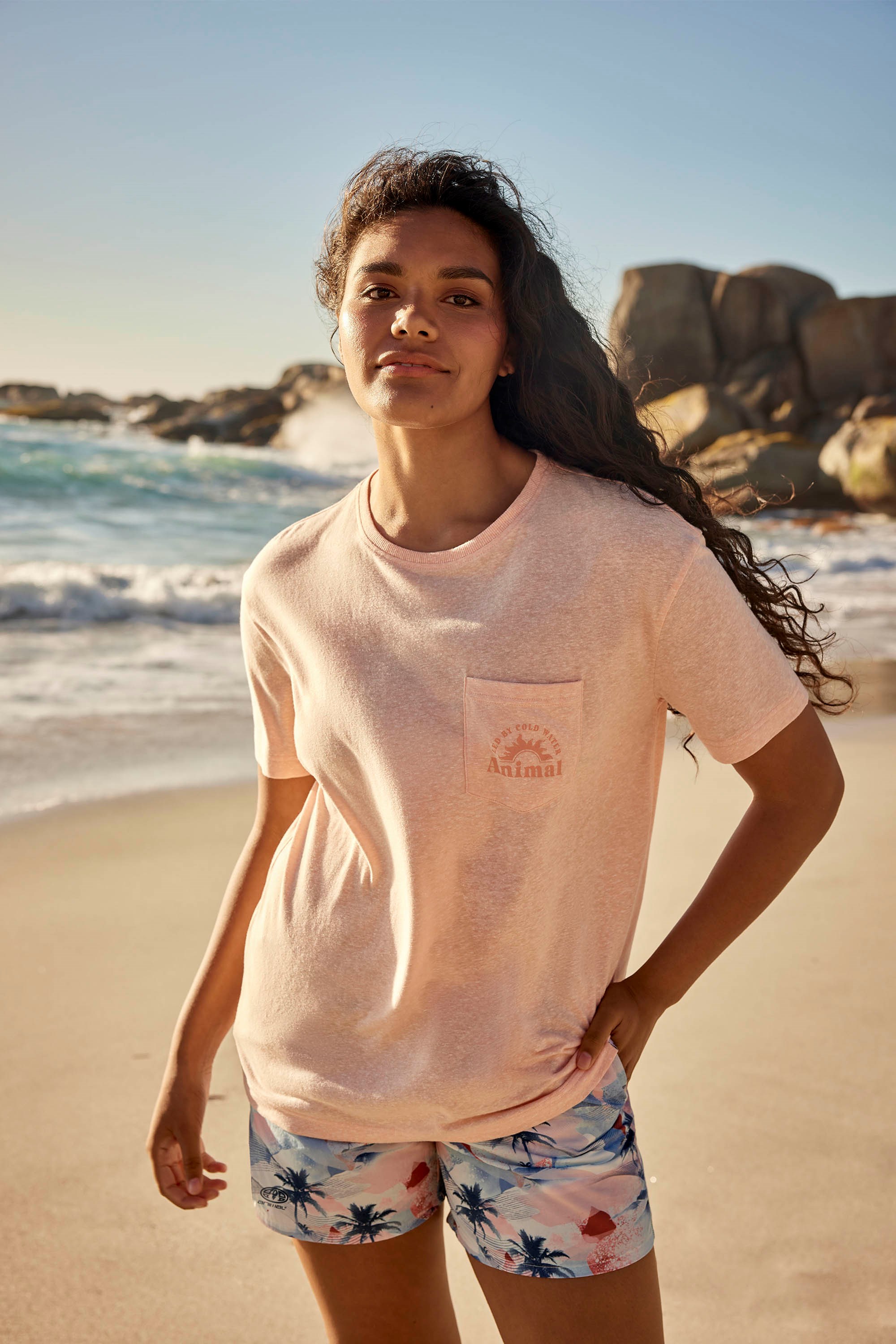 Elena Damen T-Shirt mit Tasche - Pink