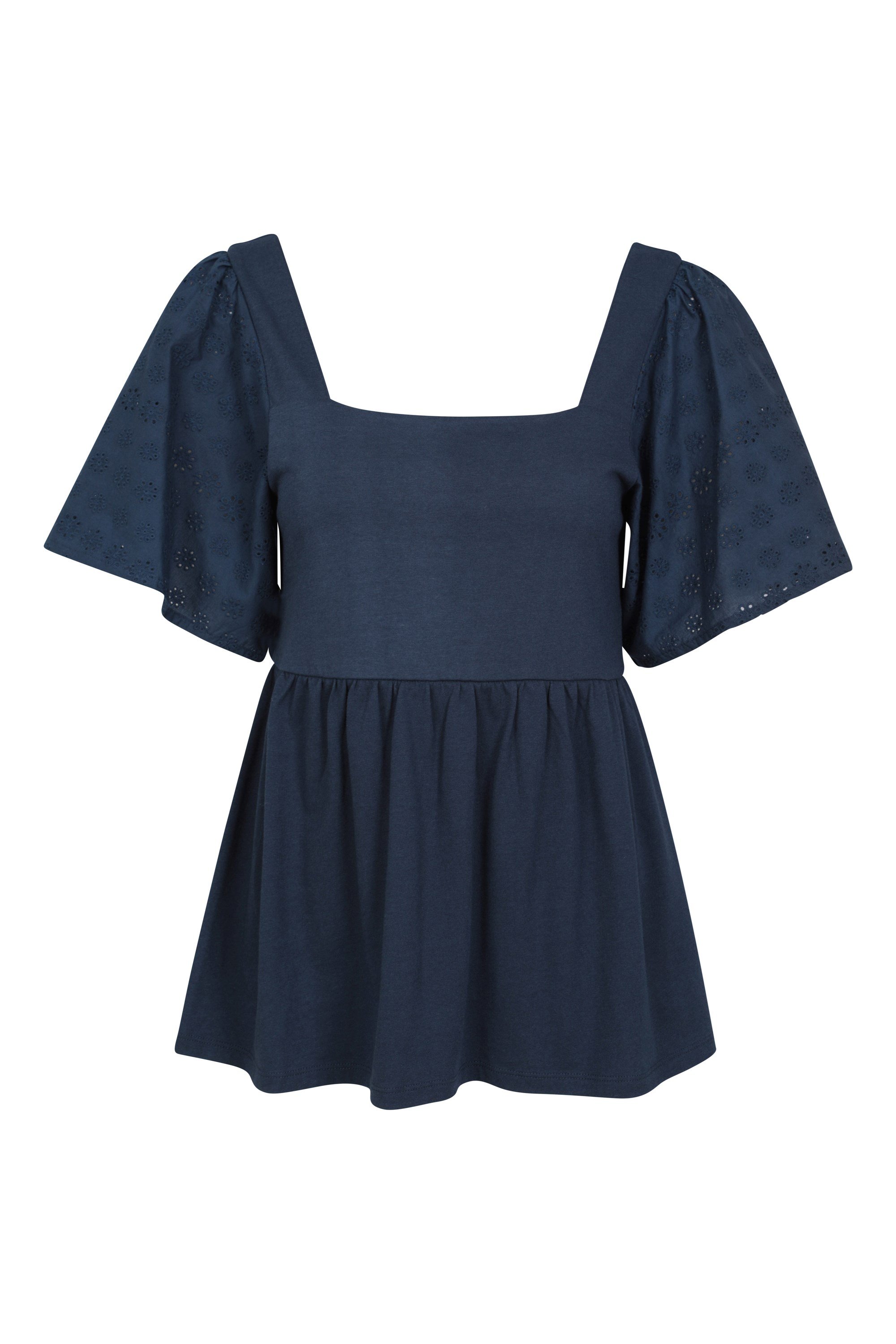 Verona Damentop mit Broderie-Ärmel - Marineblau