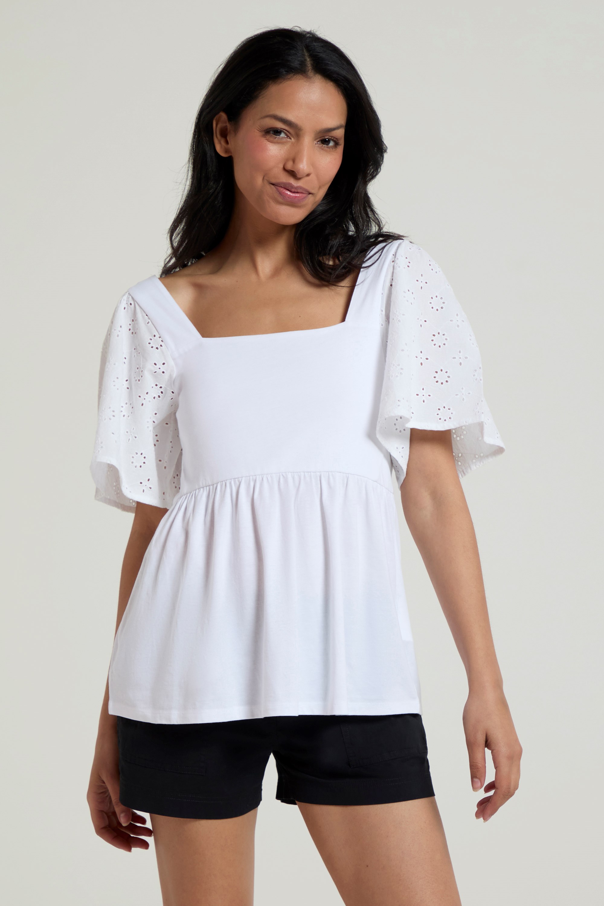 Verona Damentop mit Broderie-Ärmel - Weiss