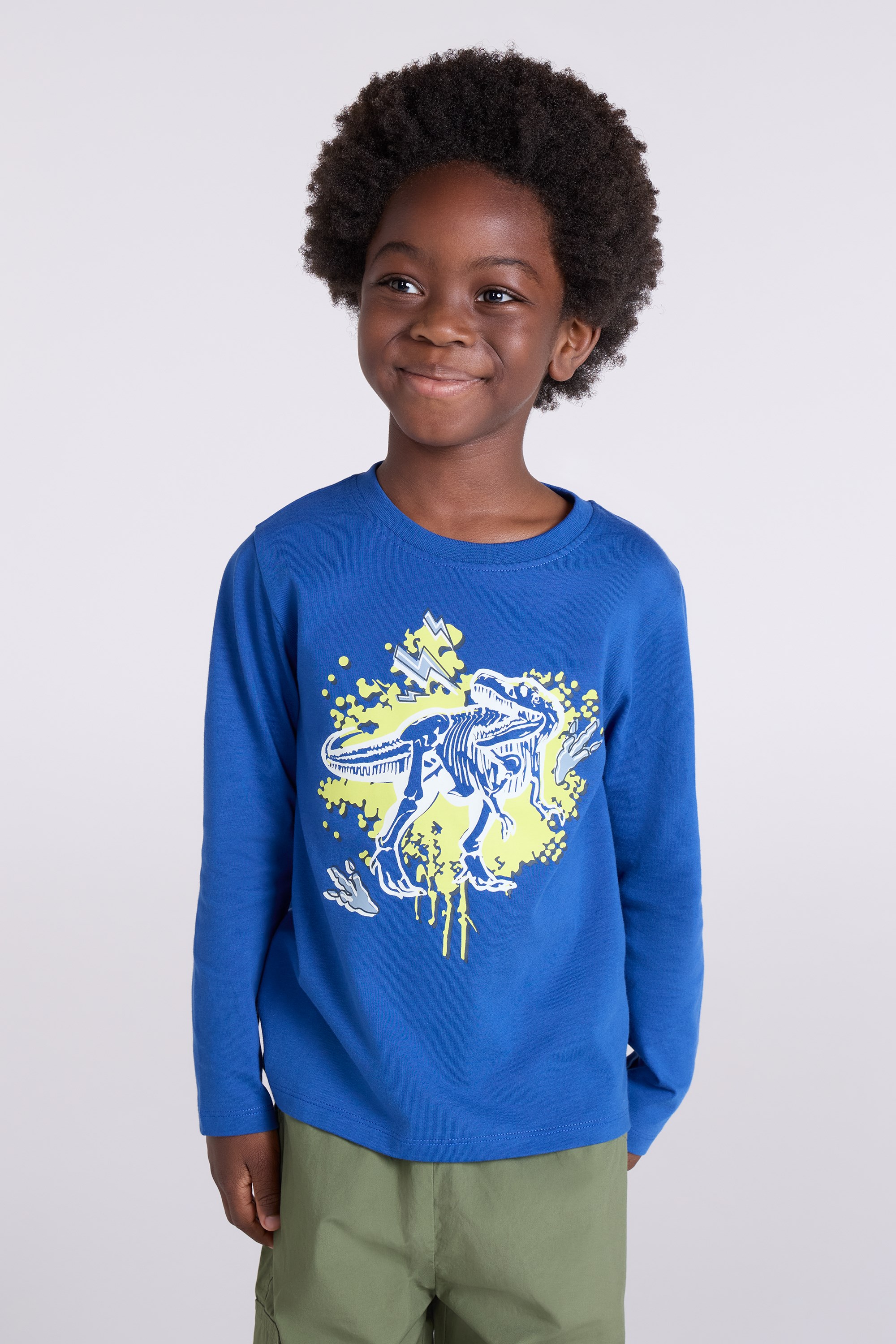 Graffiti Dino Kinder Ls Bedrucktes Tee - Blau