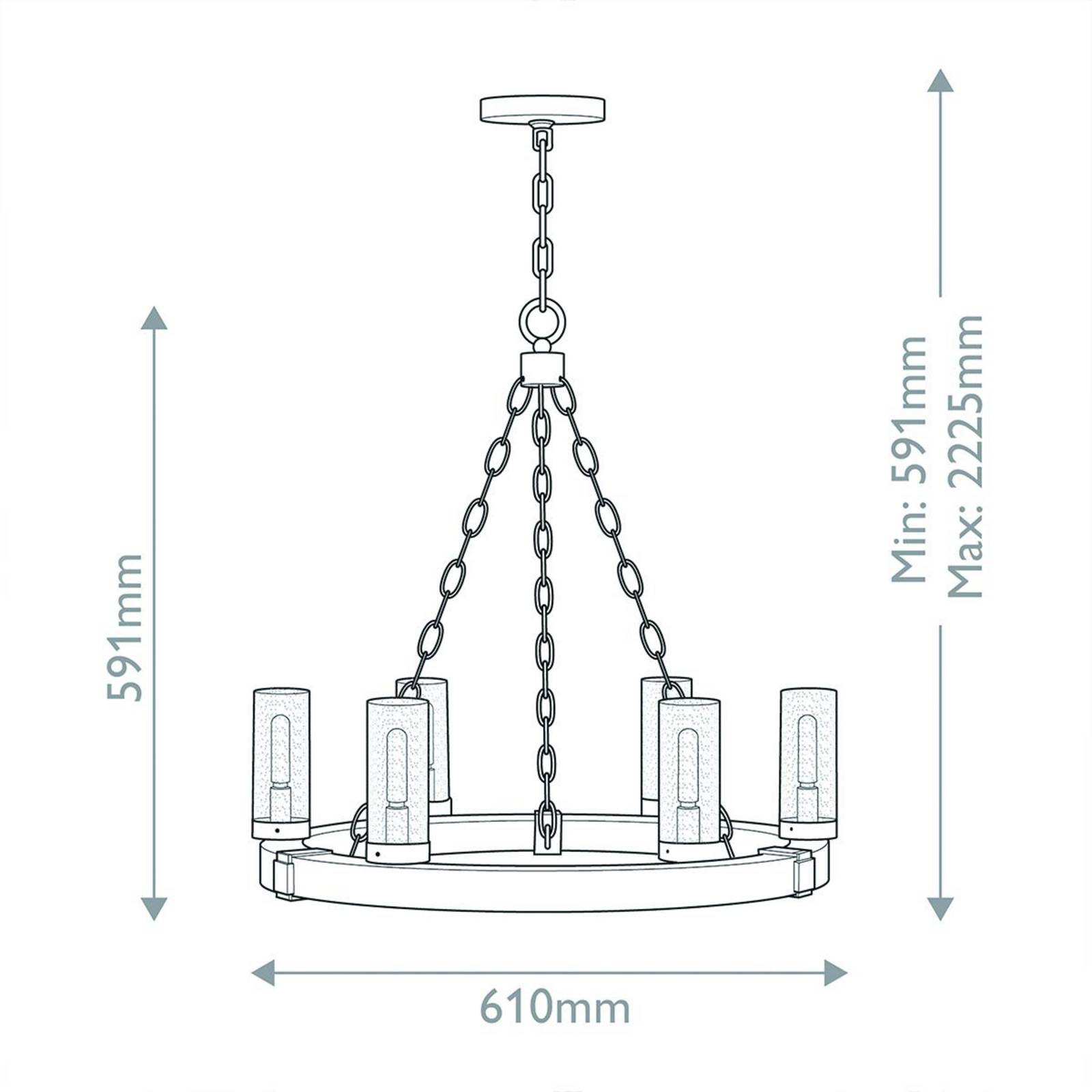 Kronleuchter Sawyer, 6-flammig, holzfarben, Stahl, Glas, E14