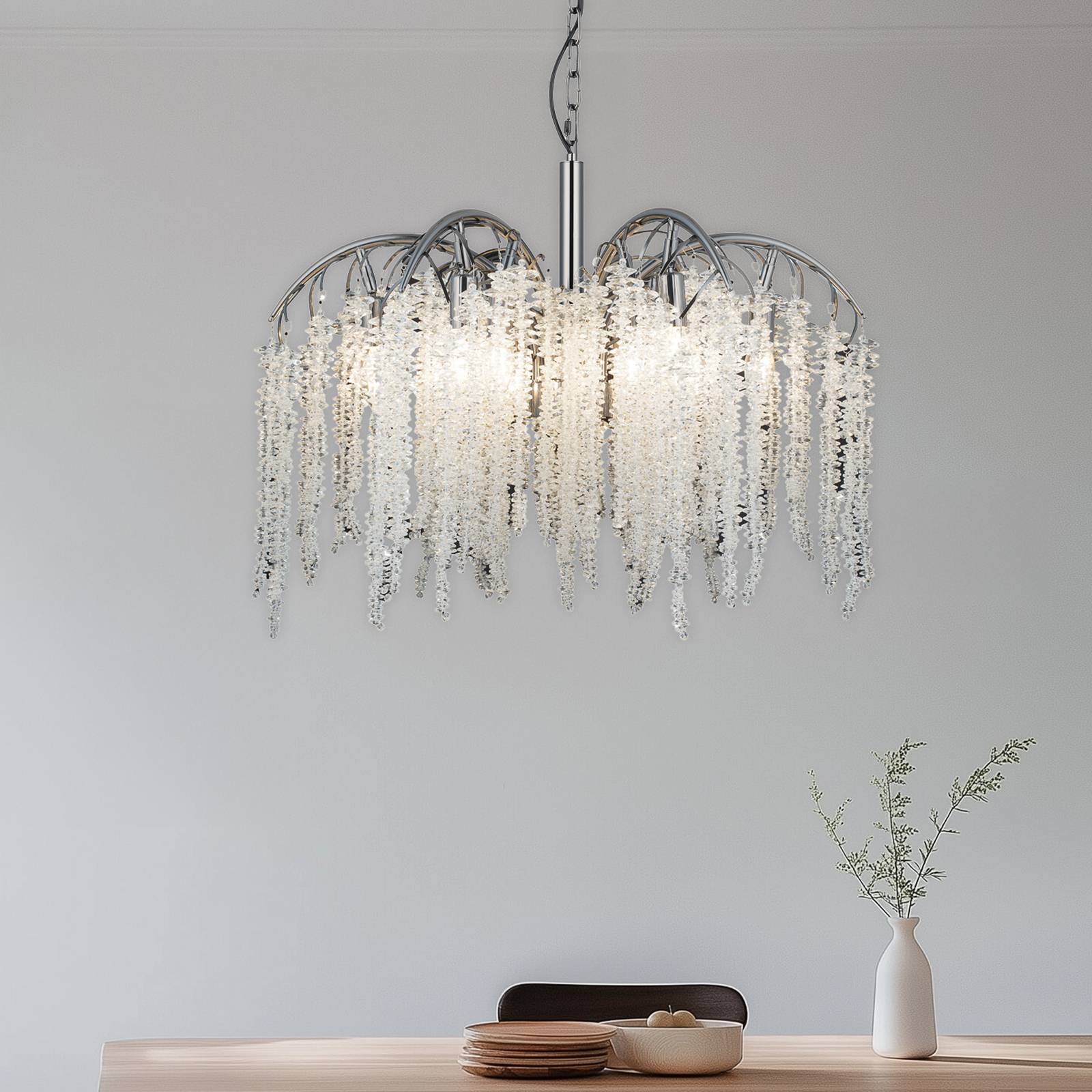 Kronleuchter Grape, perlschwarz, 12-flammig, Kristallglas