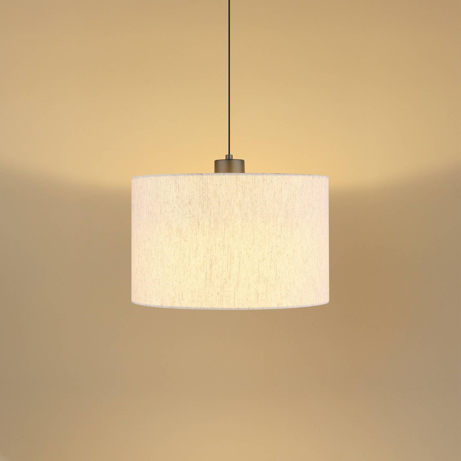 LED-Hängeleuchte Thea, creme/schwarz matt, Leinen, Ø 35 cm
