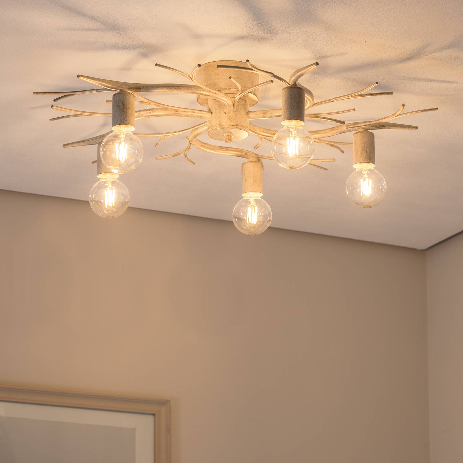 Deckenleuchte Xavier, handbemalt,  fünfflammig