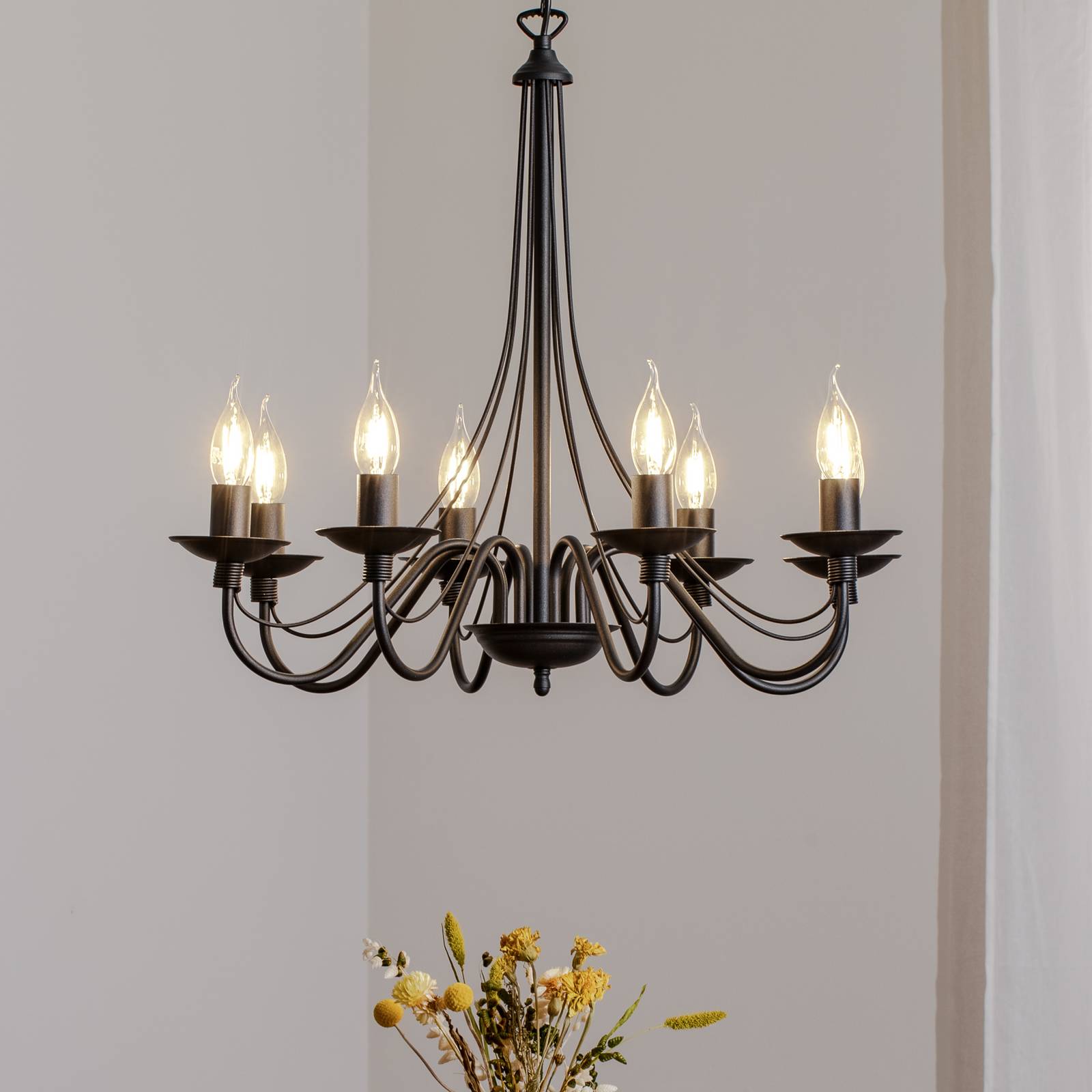 Kronleuchter Rosa, schwarz, 8-flammig, Metall