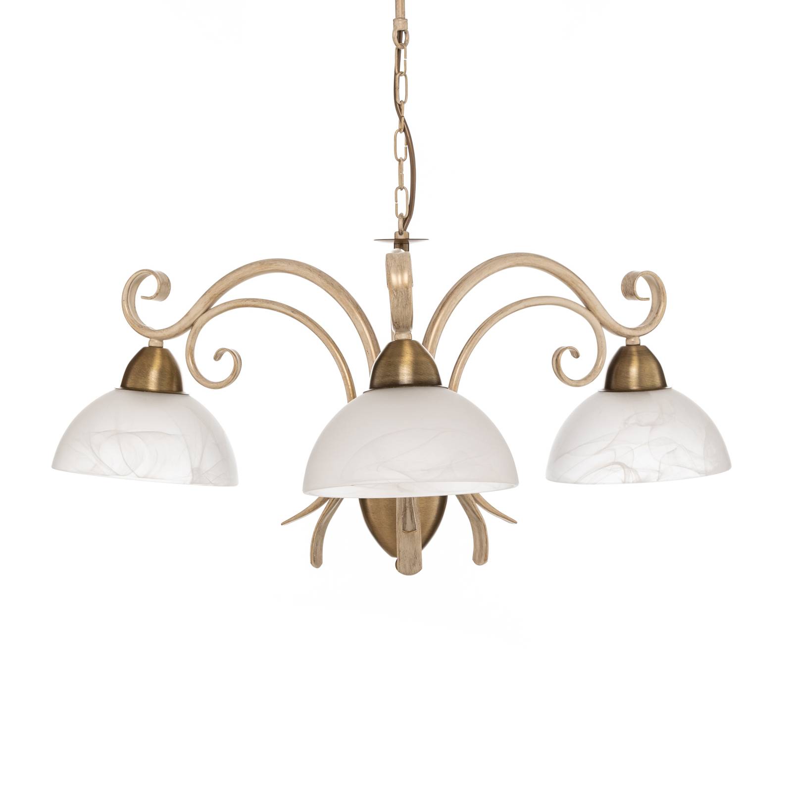 Kronleuchter Flora, drei Glasschirme, weiß/messing