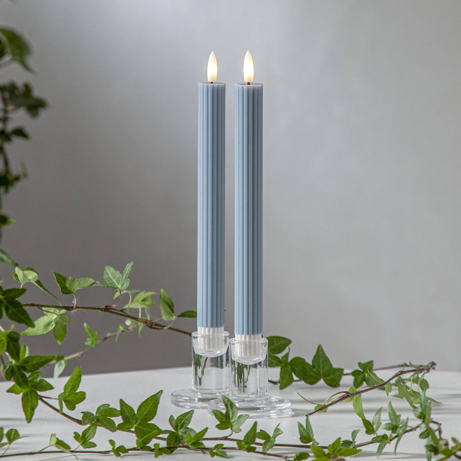 LED-Kerze Flamme Stripe, blau, 25 cm, Wachs Batterie 2er-Set