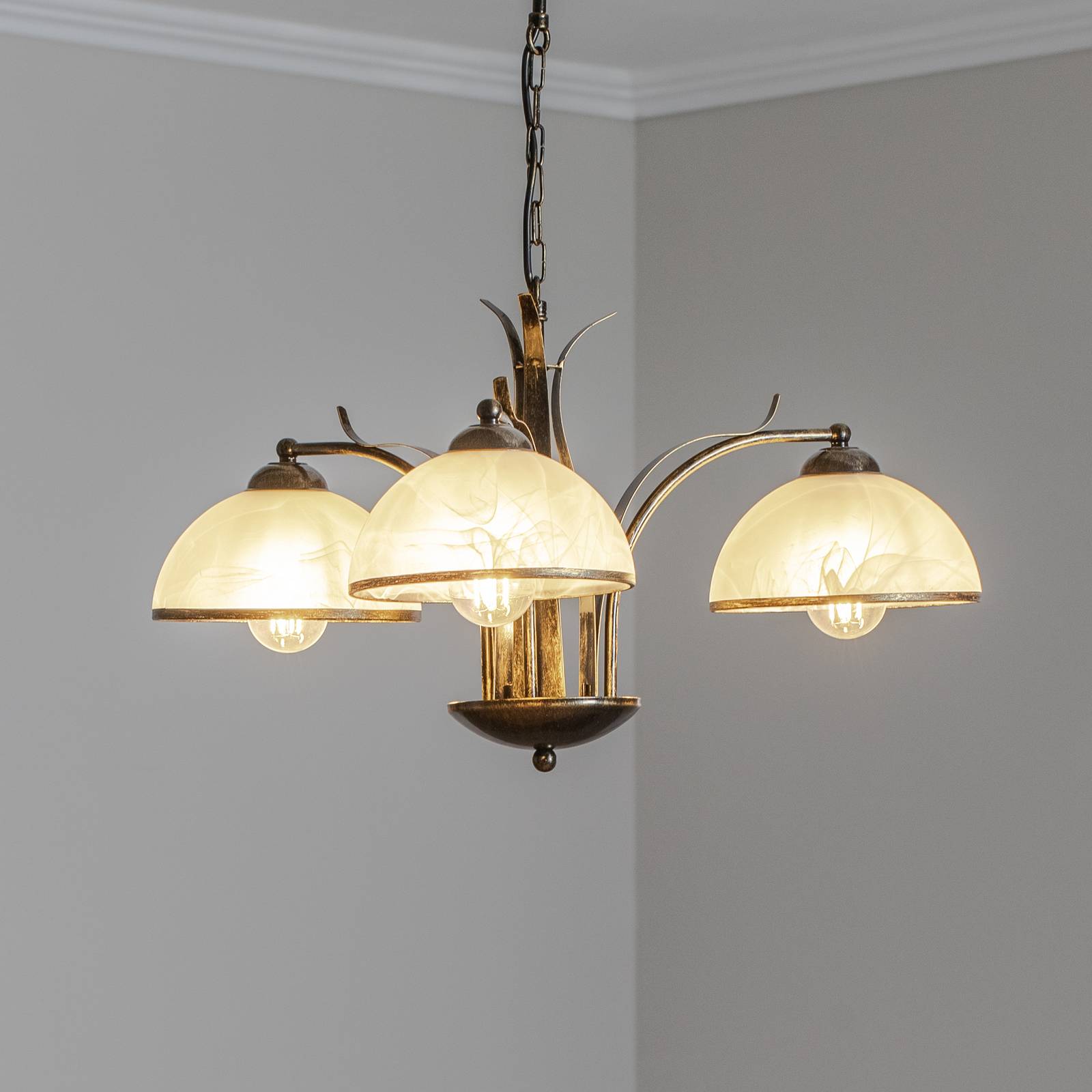 Kronleuchter Korfu, 3-flg., goldfarben antik, Ø 68 cm