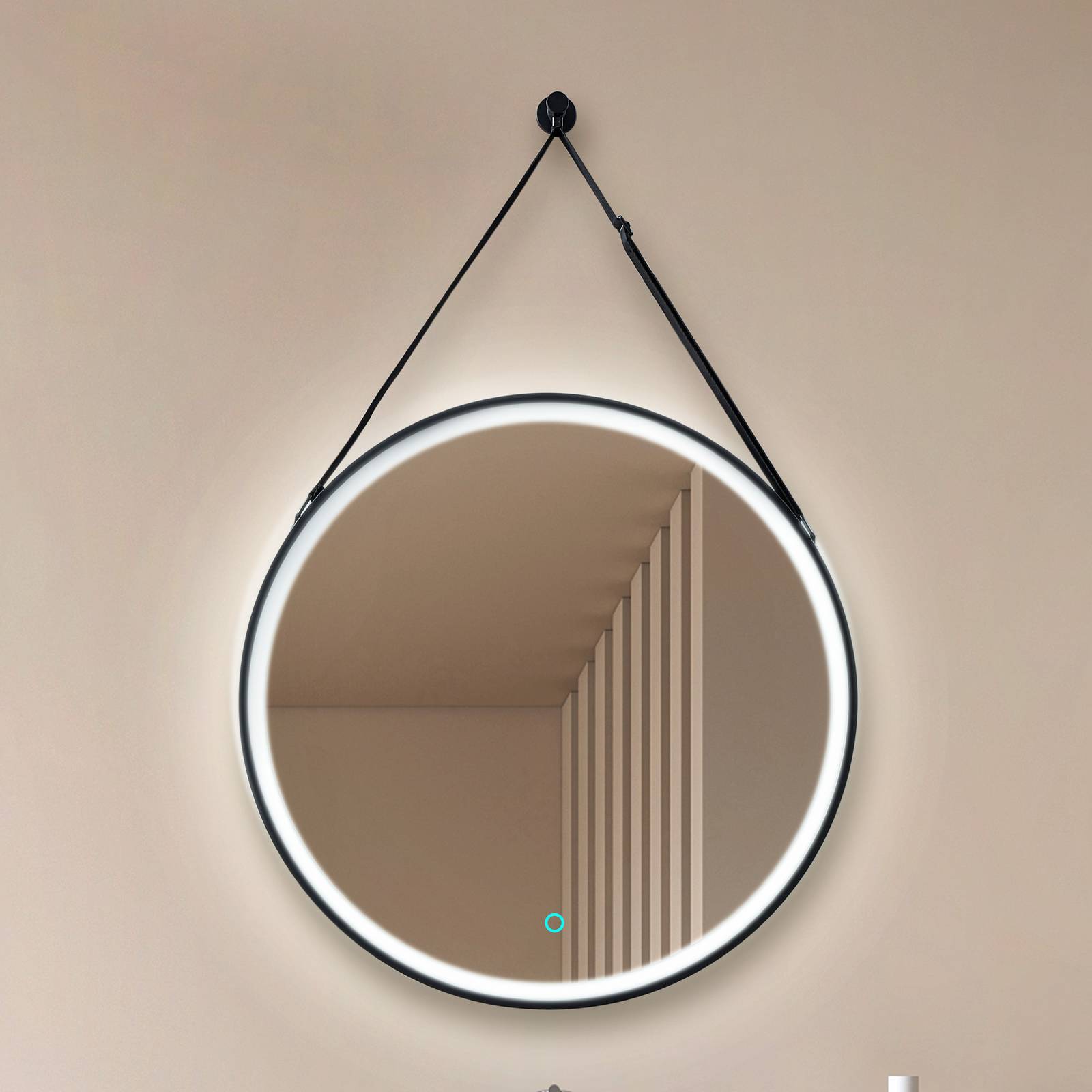 Lucande LED-Spiegel Lelin, Ø 60 cm, schwarz, Aluminium, CCT