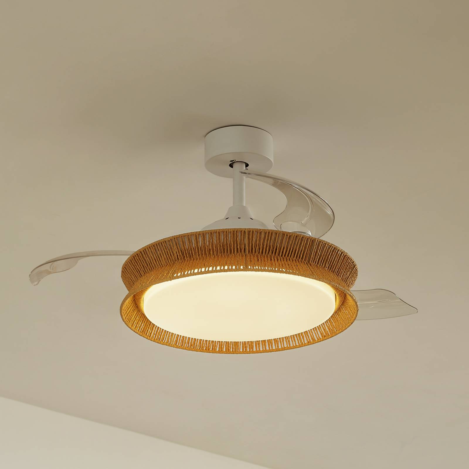 Lucande LED-Ventilator Lineta, weiß, Seil, Ø 103 cm, leise