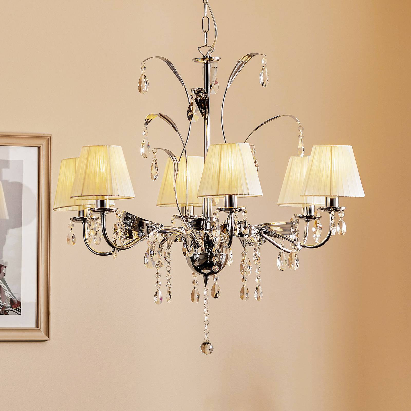 Kronleuchter Jacqueline, sechsflammig, weiß