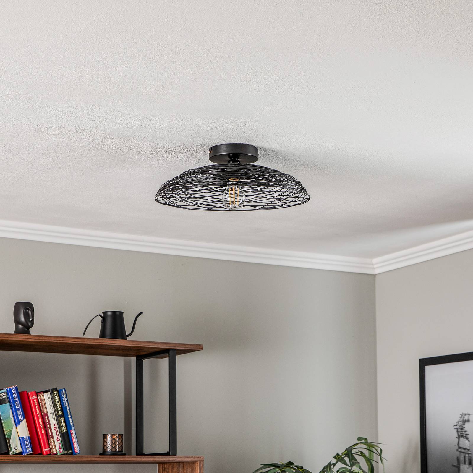 Lindby Deckenleuchte Thorian, schwarz, Eisen, Ø 40 cm, E27