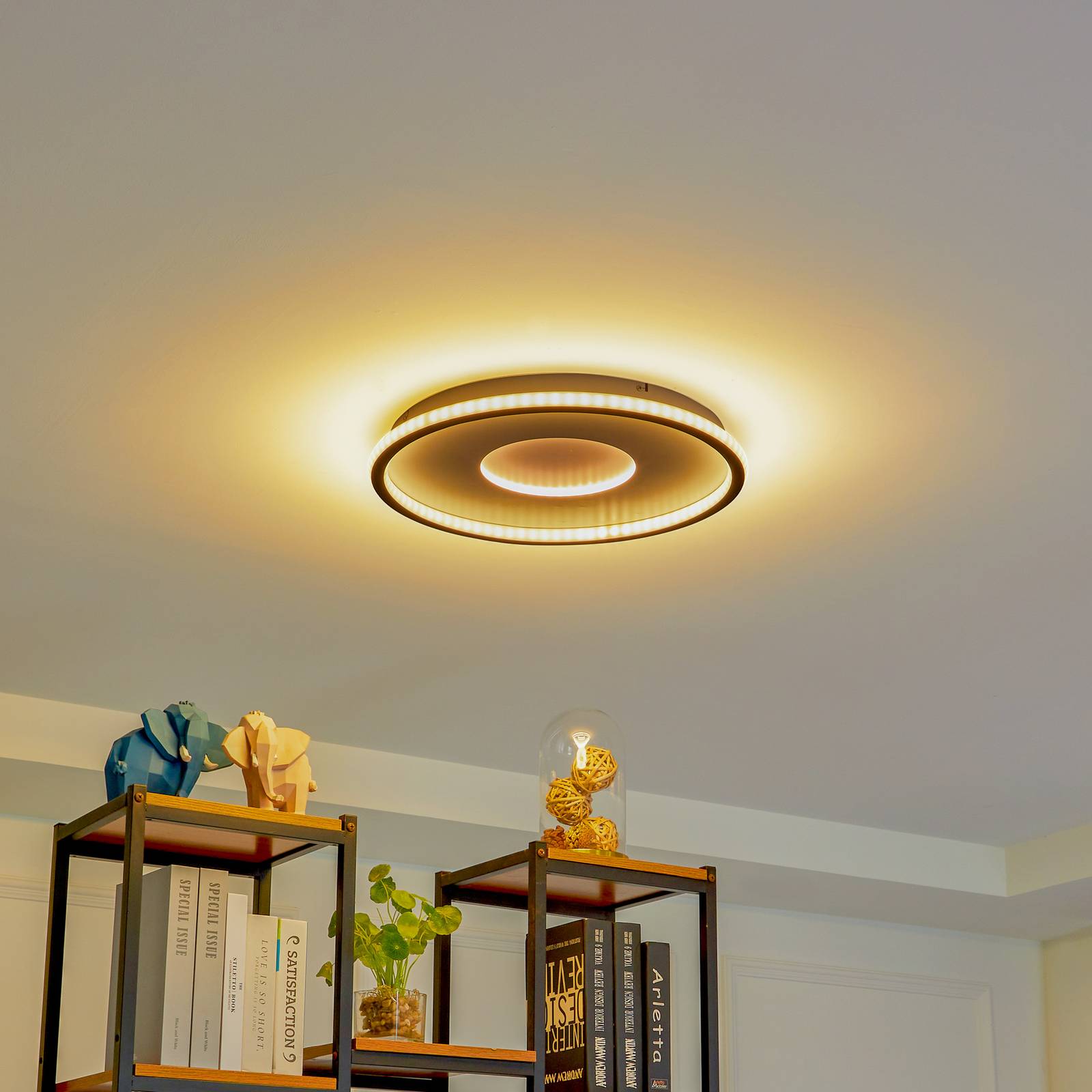 Lindby LED-Deckenleuchte Edenia, schwarz/weiß, CCT, Ø 51 cm