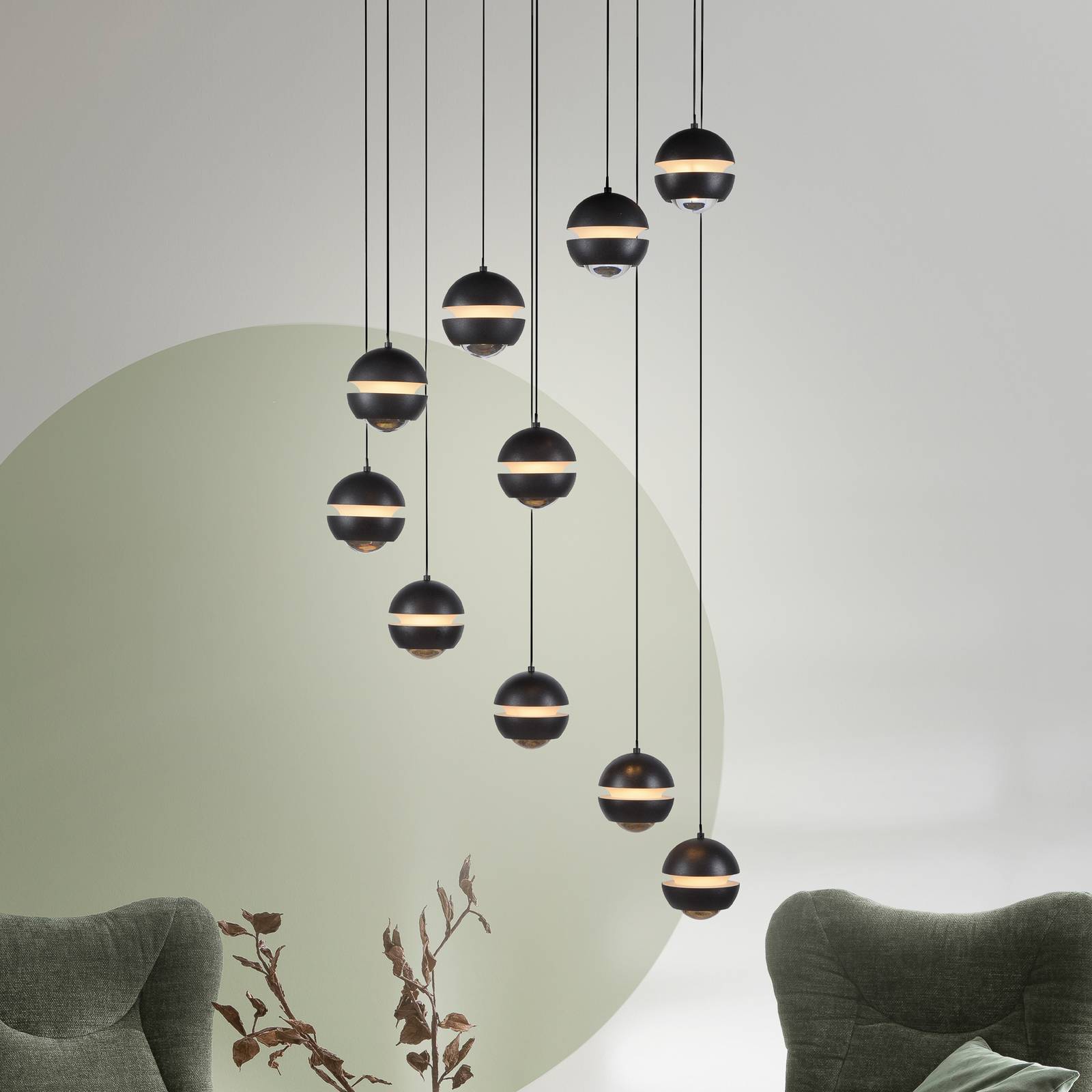 SCHÖNER WOHNEN LED-Hängelampe Lini schwarz 10-fl. rund 3000K