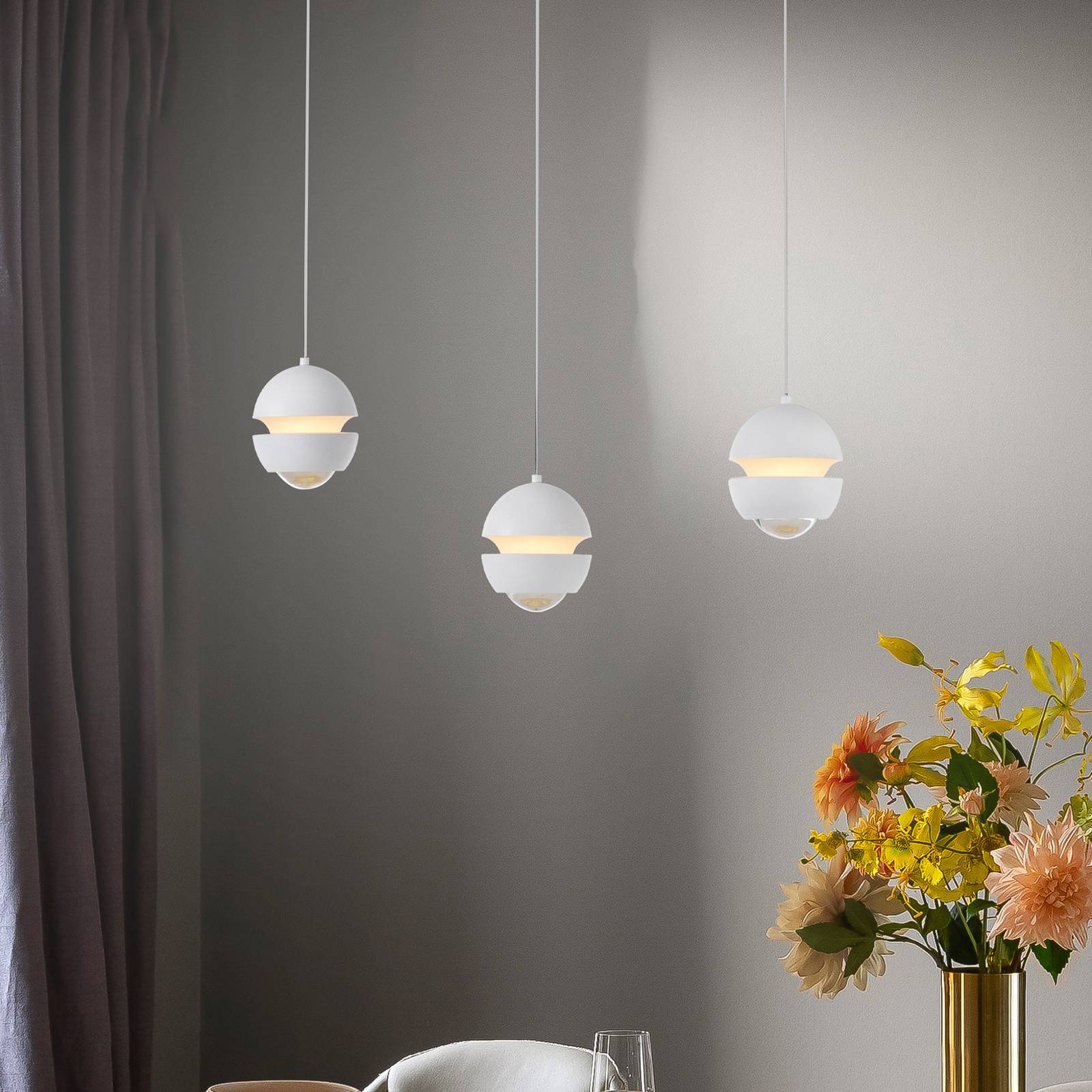 SCHÖNER WOHNEN LED-Hängelampe Lini weiß, 3-fl. lang, 3.000 K