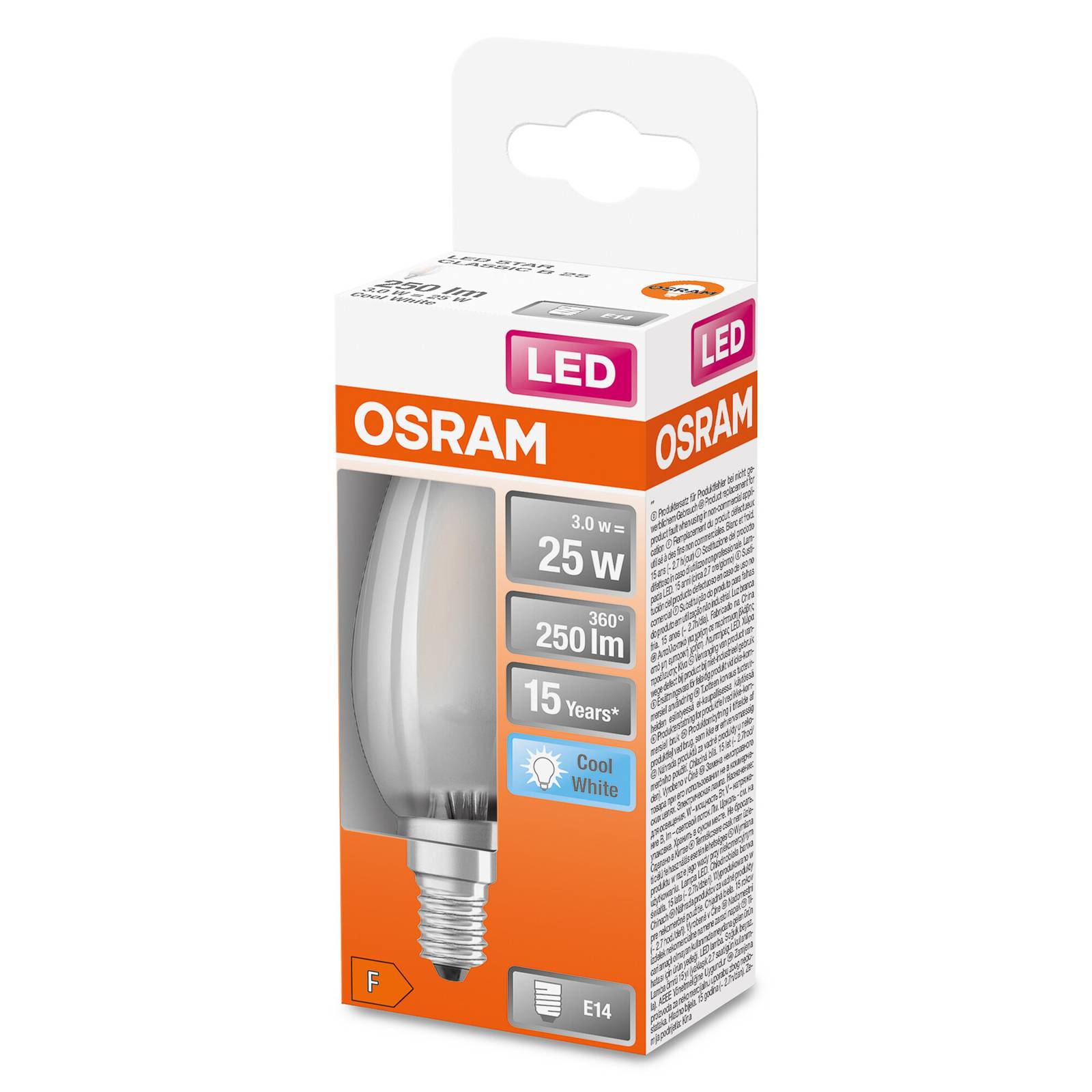 OSRAM LED-Kerze E14 Classic B 2,5W 4.000K matt