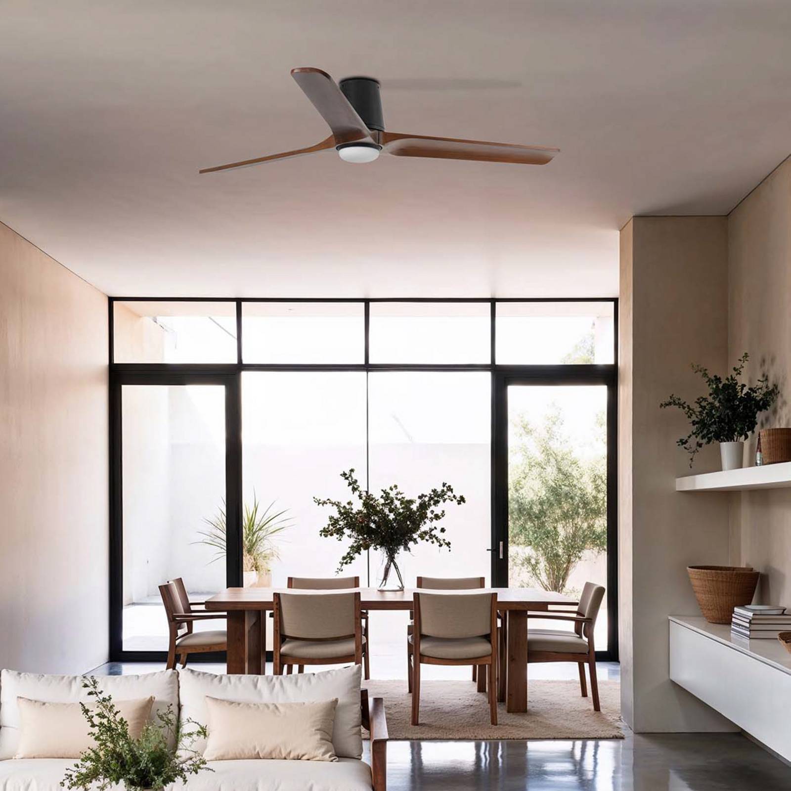 LED-Ventilator Heywood L, schwarz/holzfarben, DC, leise, CCT