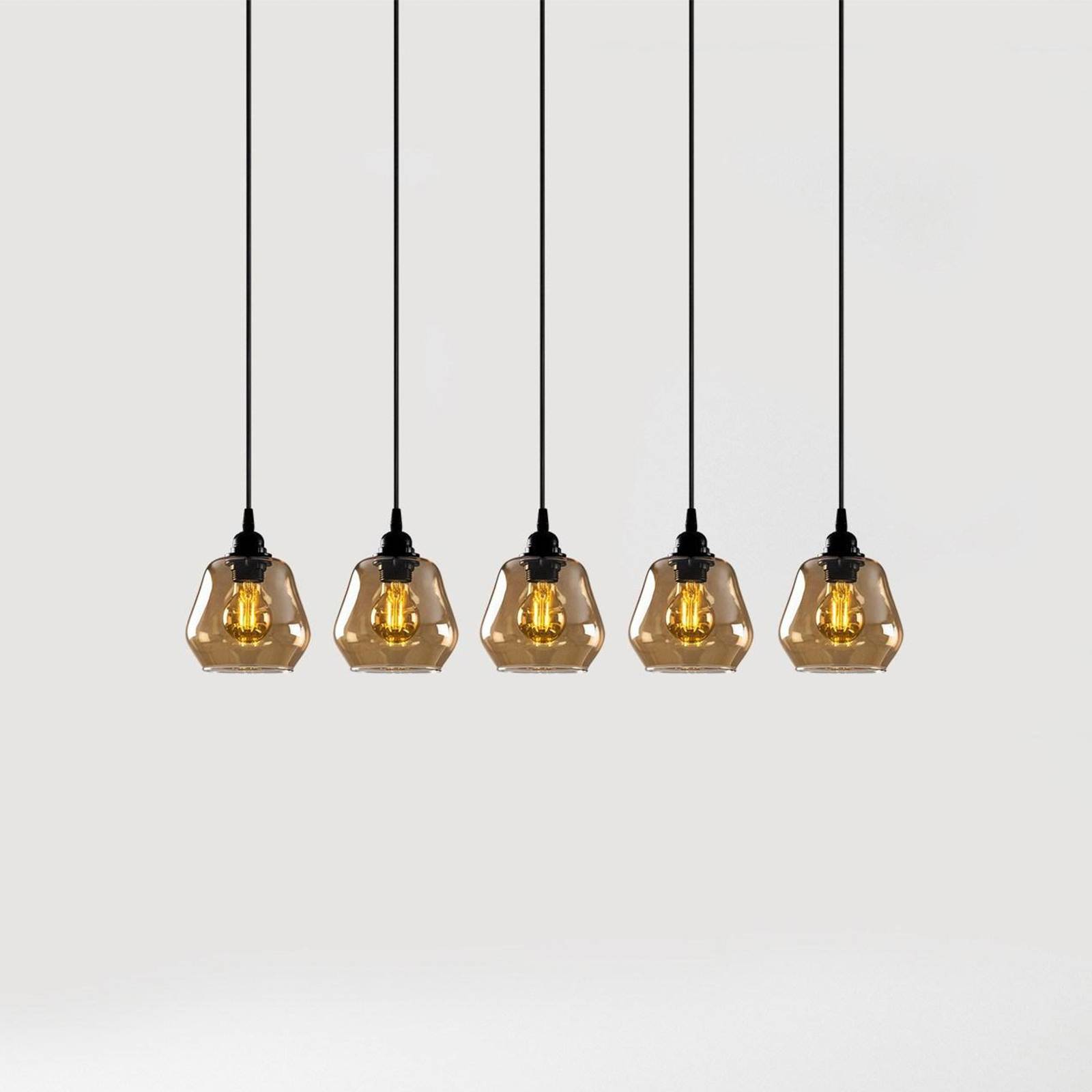 Hängelampe Gold 033, gold-transparent Glas, 5-flammig linear