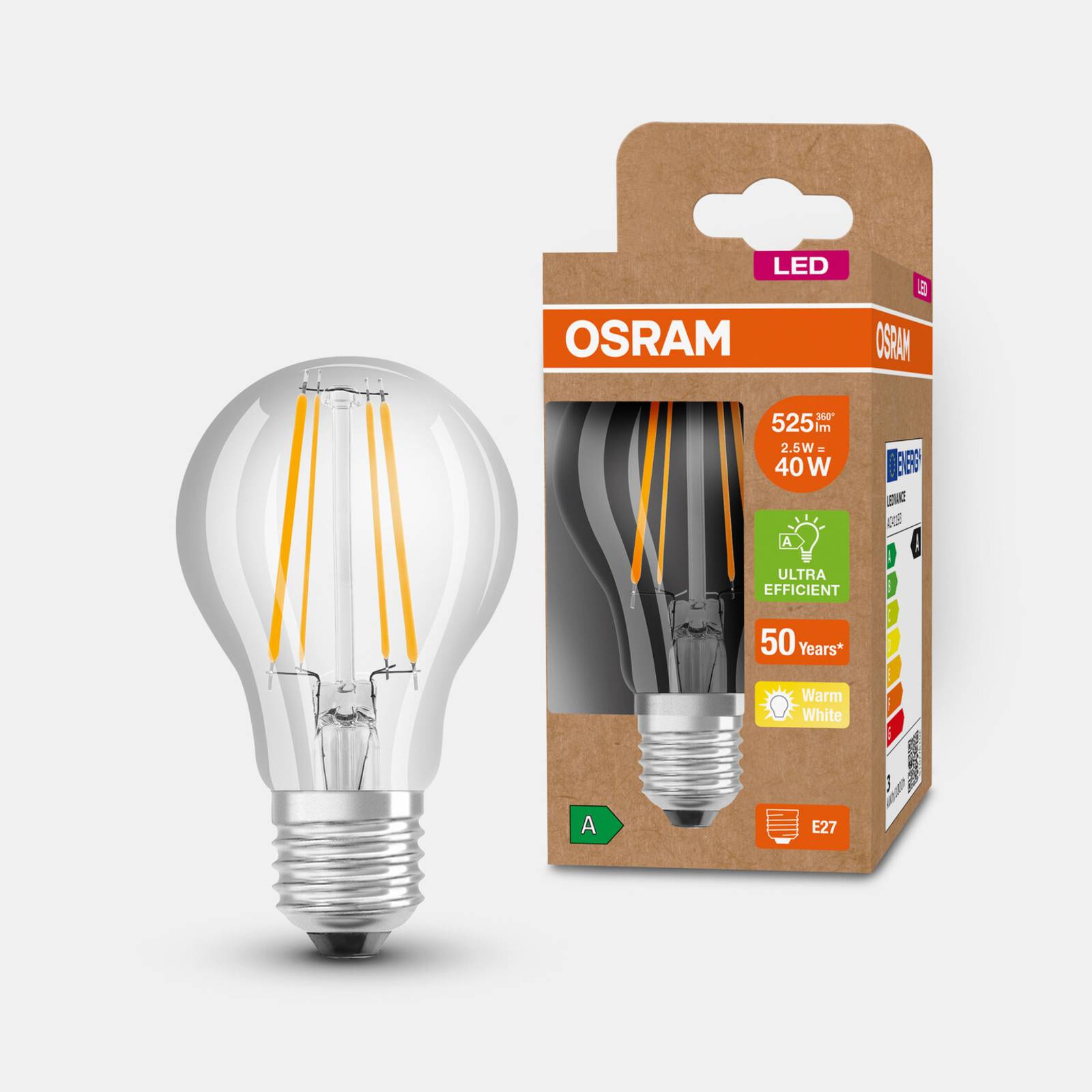 OSRAM LED-Lampe E27 A60 2,2W 525lm 3.000K klar
