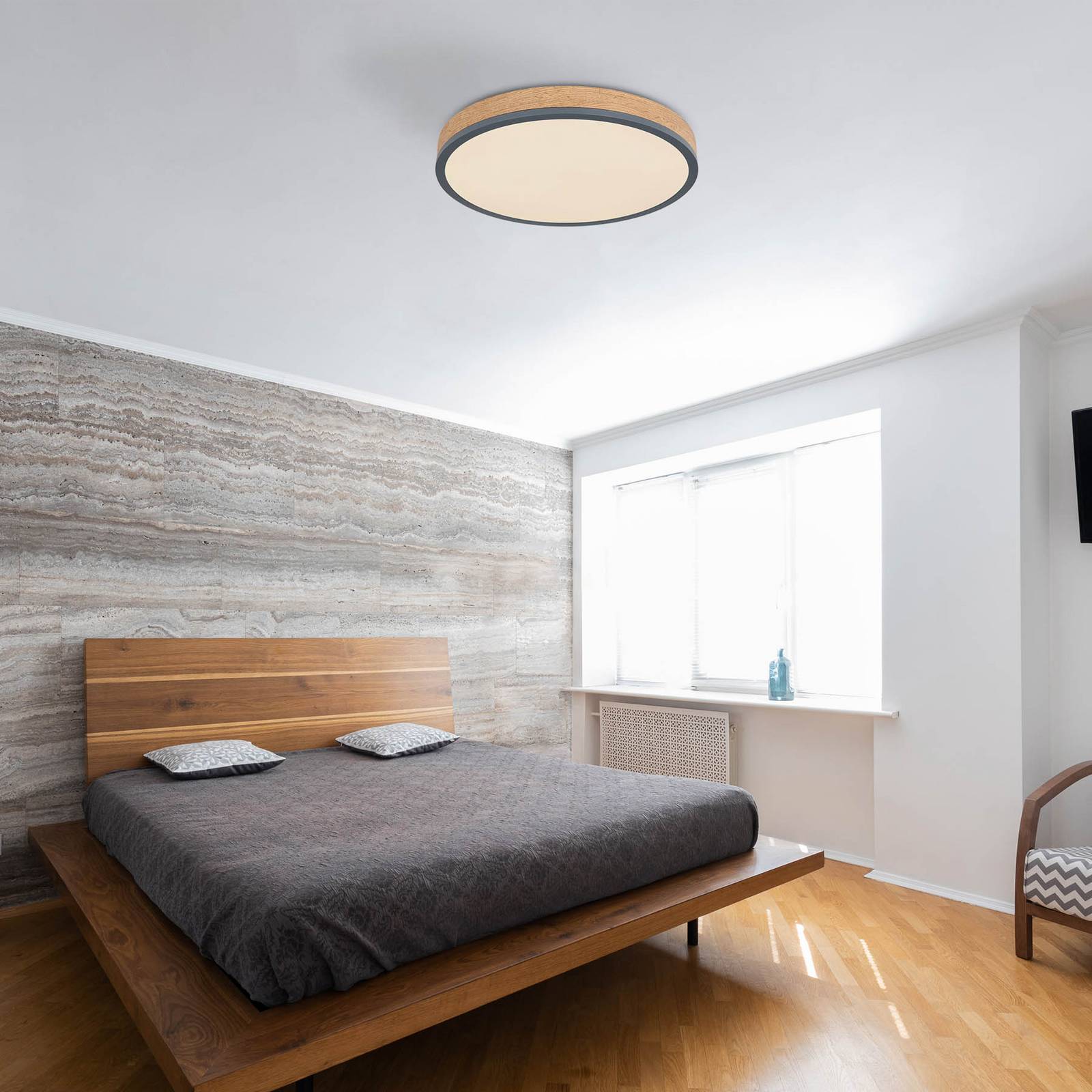 LED-Deckenlampe Doro, Ø 45 cm, grafit/holz dunkel, Holz, 830