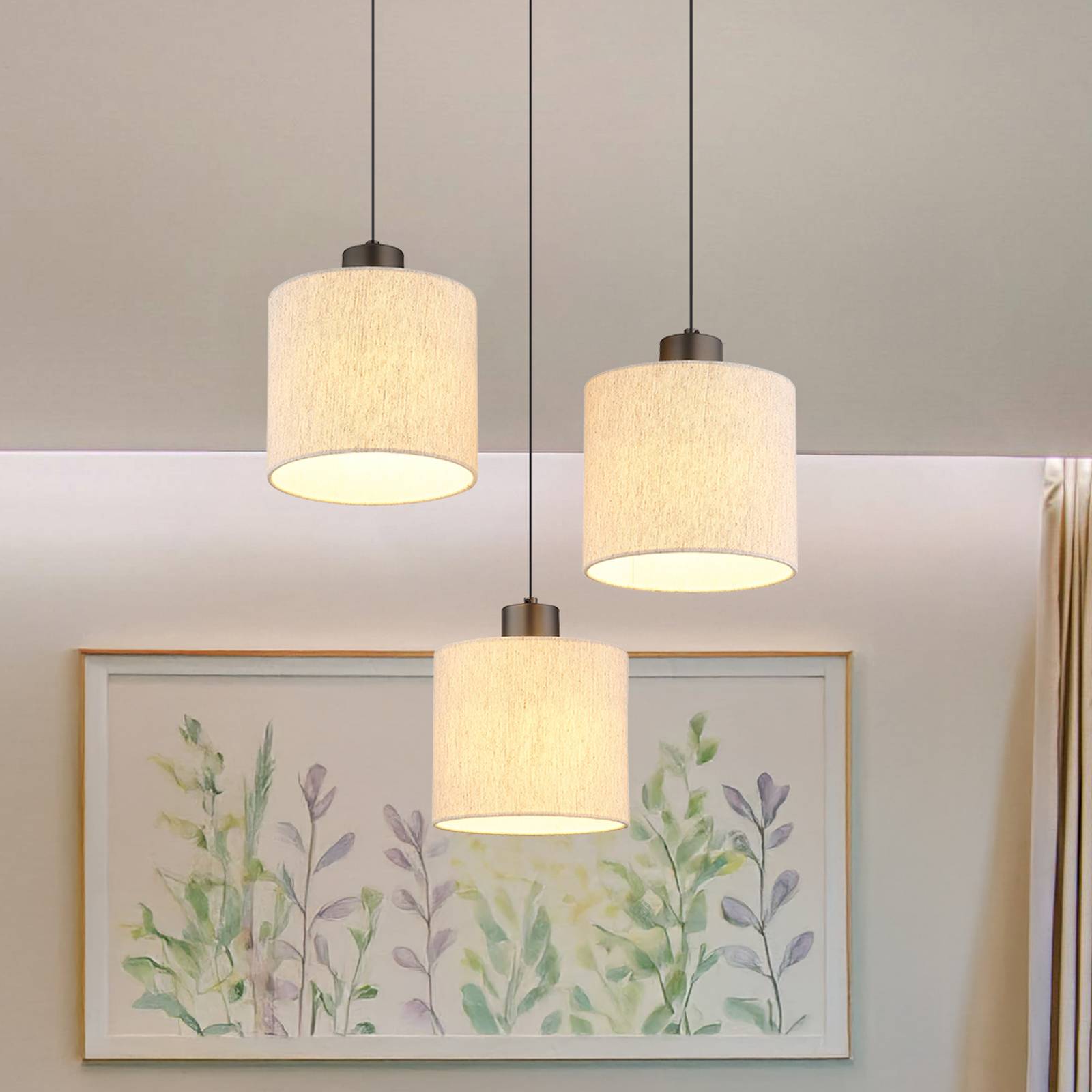 LED-Hängelampe Thea, Ø 49 cm, 3-flg., creme/schwarz matt