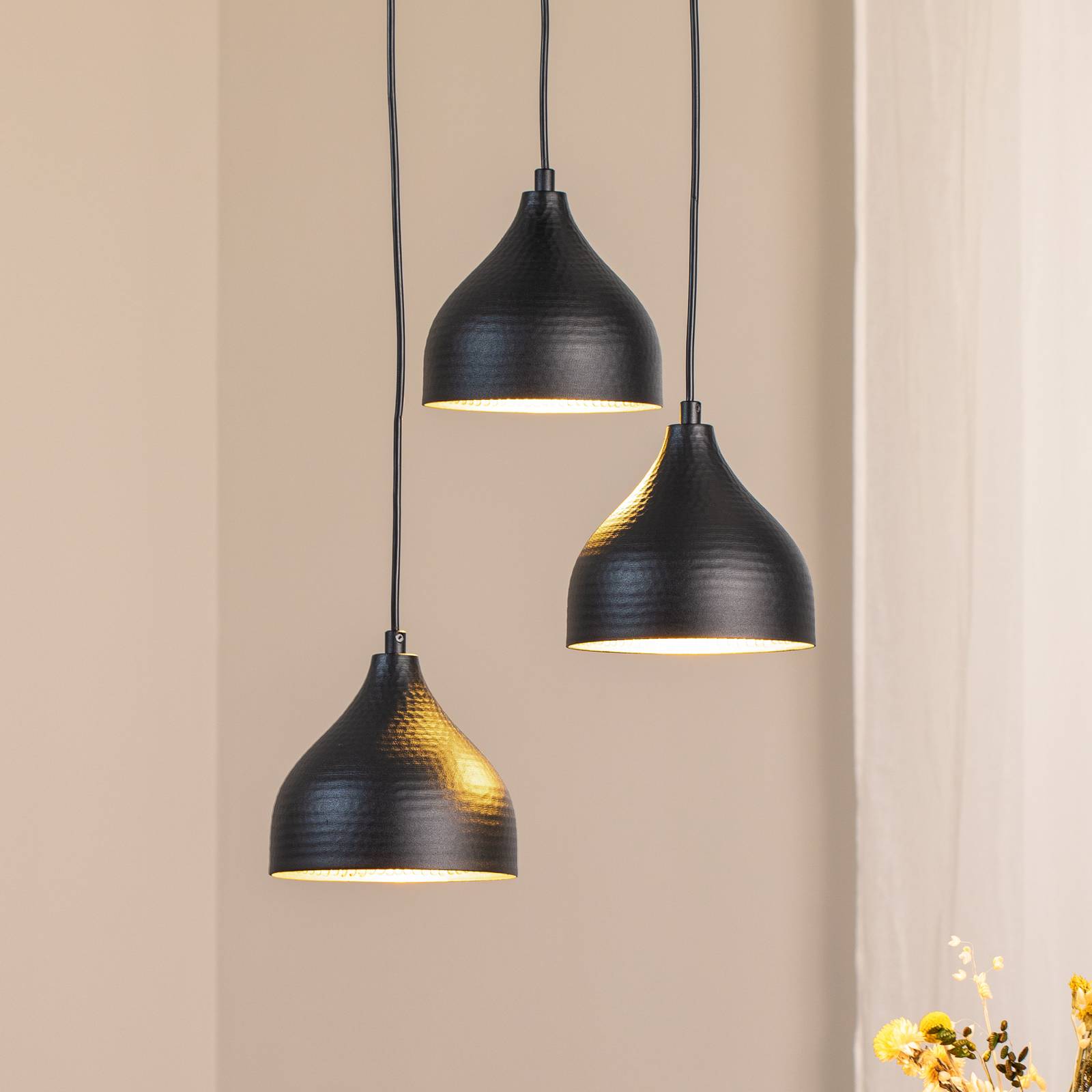 Hängelampe Tattoo 6201 3flg. Rondell schwarz/gold