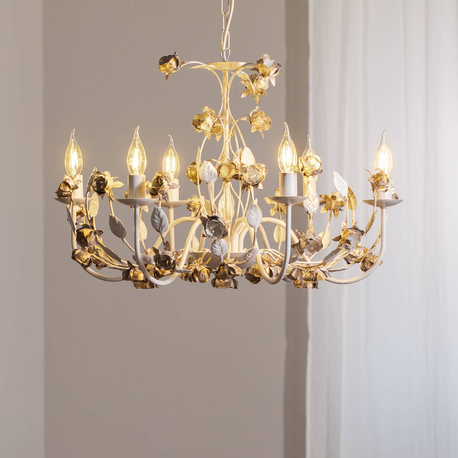 Kronleuchter Carolina, elfenbeinfarben, 6-flammig, Eisen
