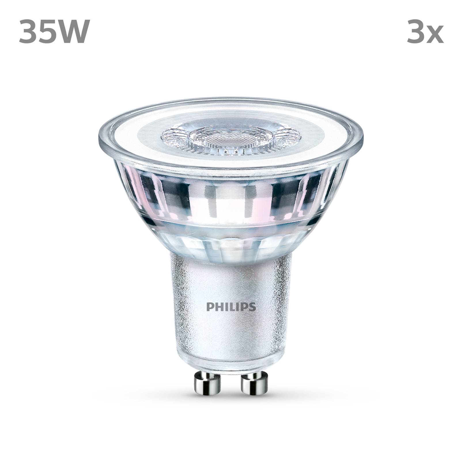 Philips LED-Lampe GU10 3,5W 255lm 827 klar 36° 3er