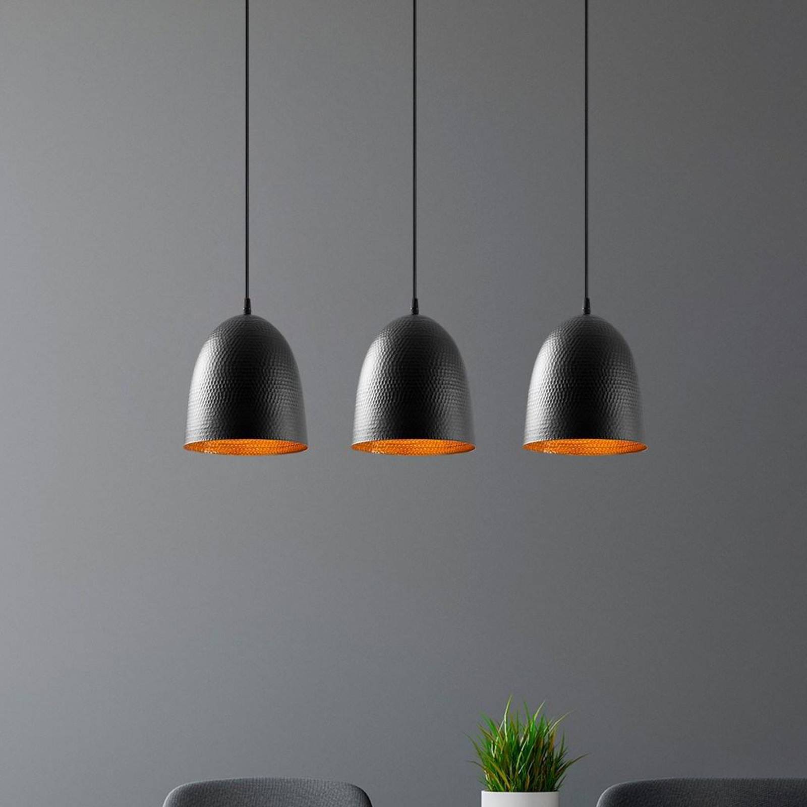 Hängeleuchte Tattoo 6173, schwarz, Metall dreiflammig linear