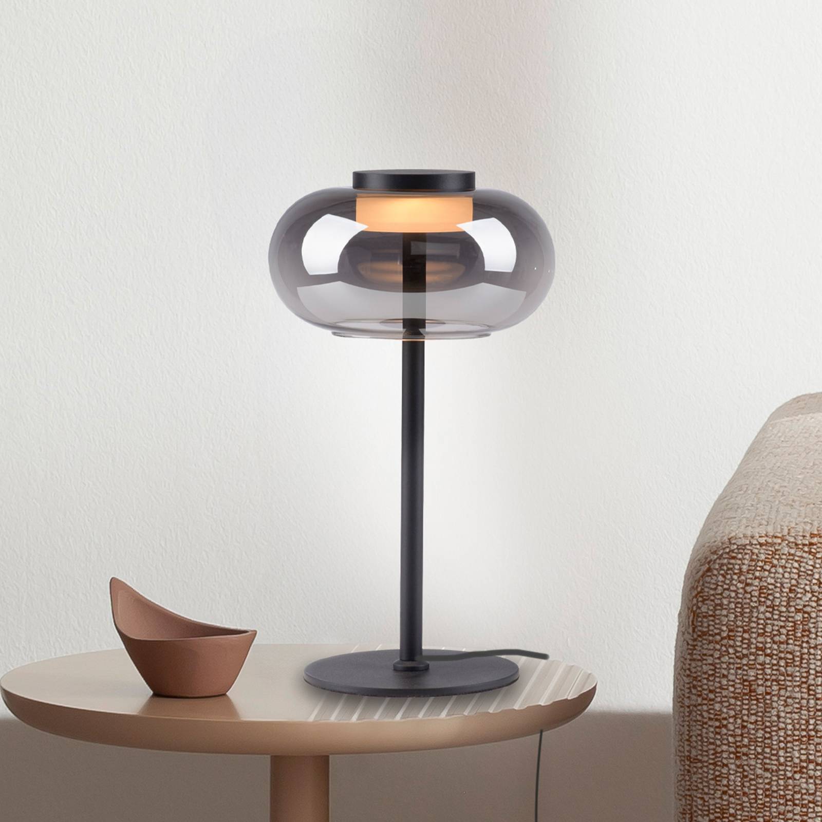 SCHÖNER WOHNEN LED-Tischlampe Sia, schwarz/rauchgrau 3.000 K