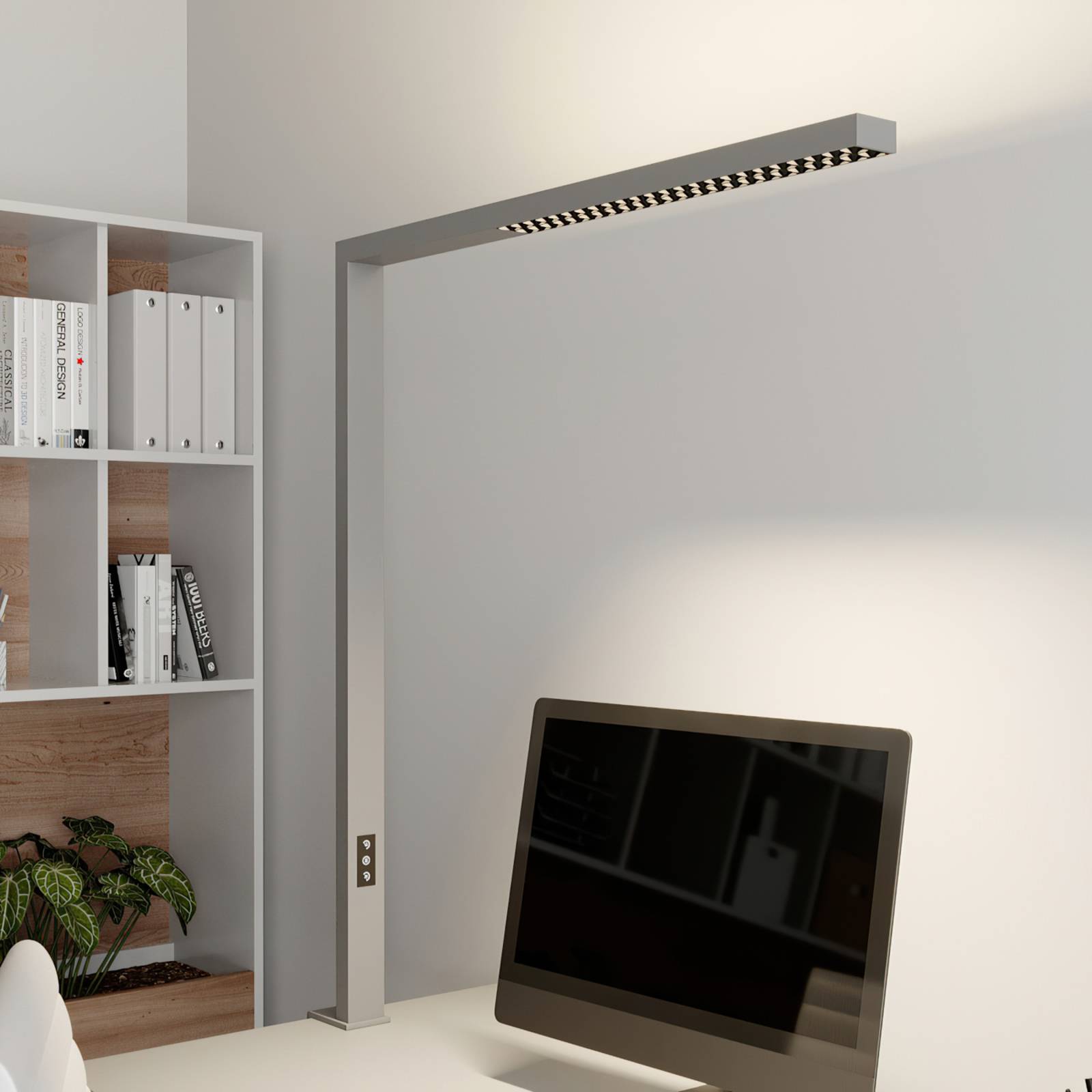 Arcchio LED-Büro-Klemmlampe Jolinda, silber, Metall, dimmbar