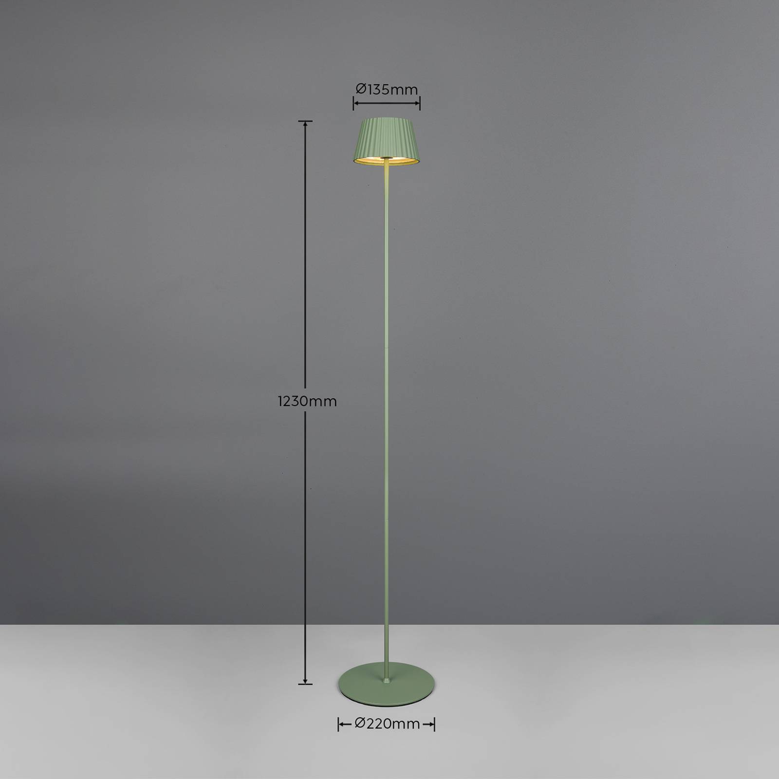 LED-Akku-Stehlampe Suarez, grün, Höhe 123 cm, Metall