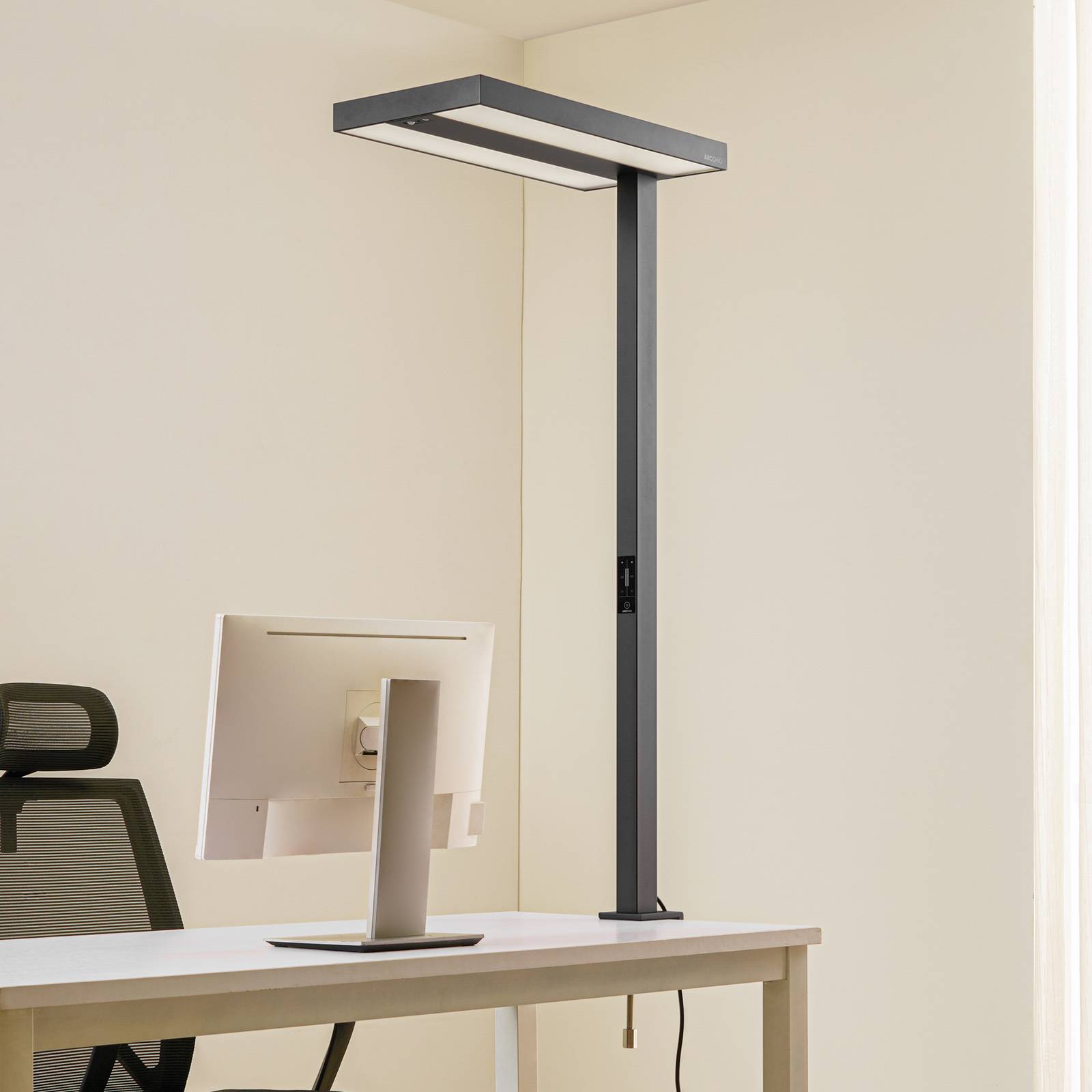 Arcchio LED-Büro-Klemmleuchte Logan schwarz, dimmbar, Sensor