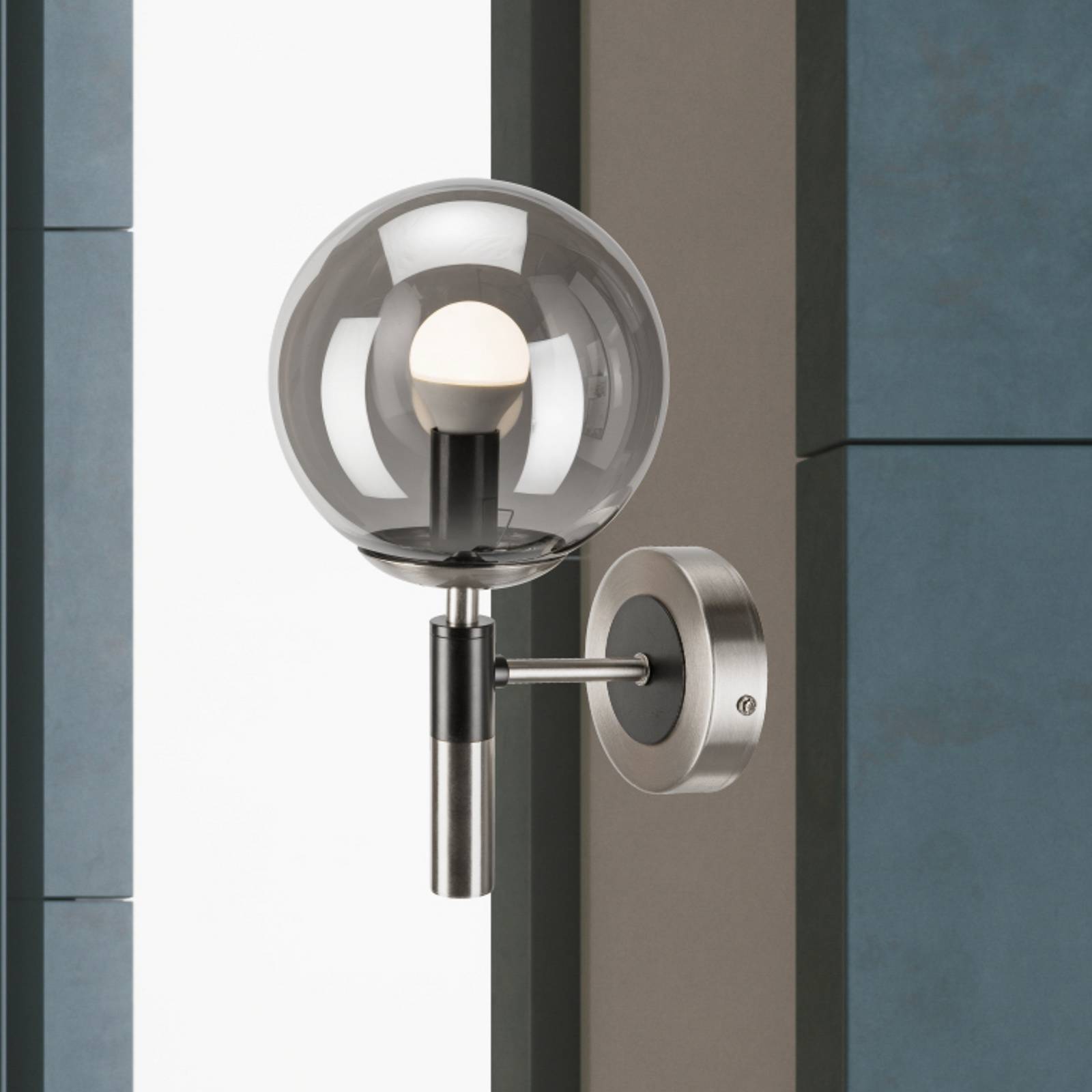 Wandleuchte Rollo, Ø 15 cm, rauchgrau, Glas/Metall