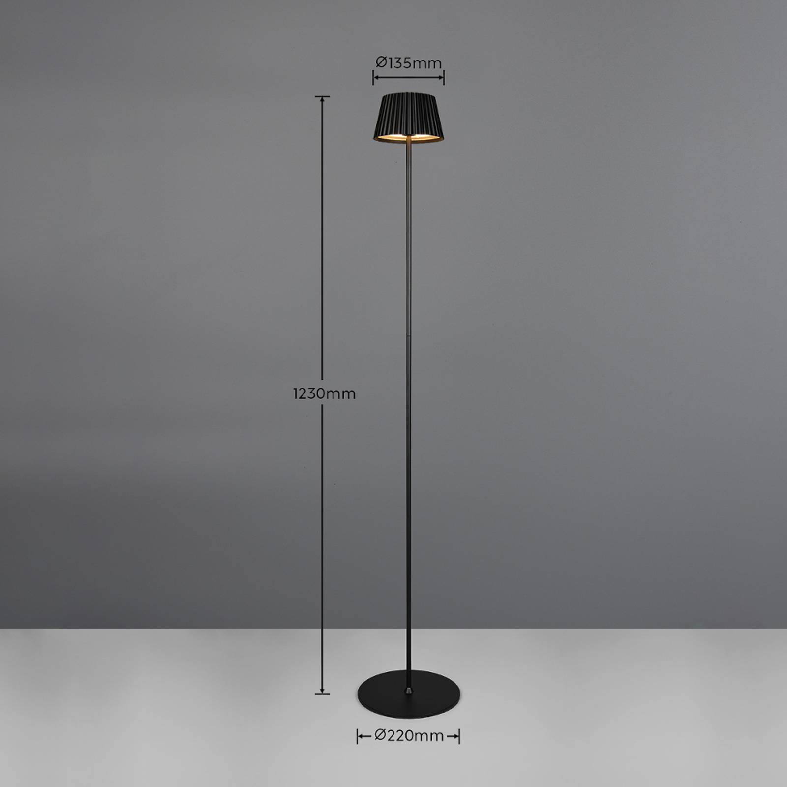 LED-Akku-Stehlampe Suarez, schwarz, Höhe 123 cm, Metall