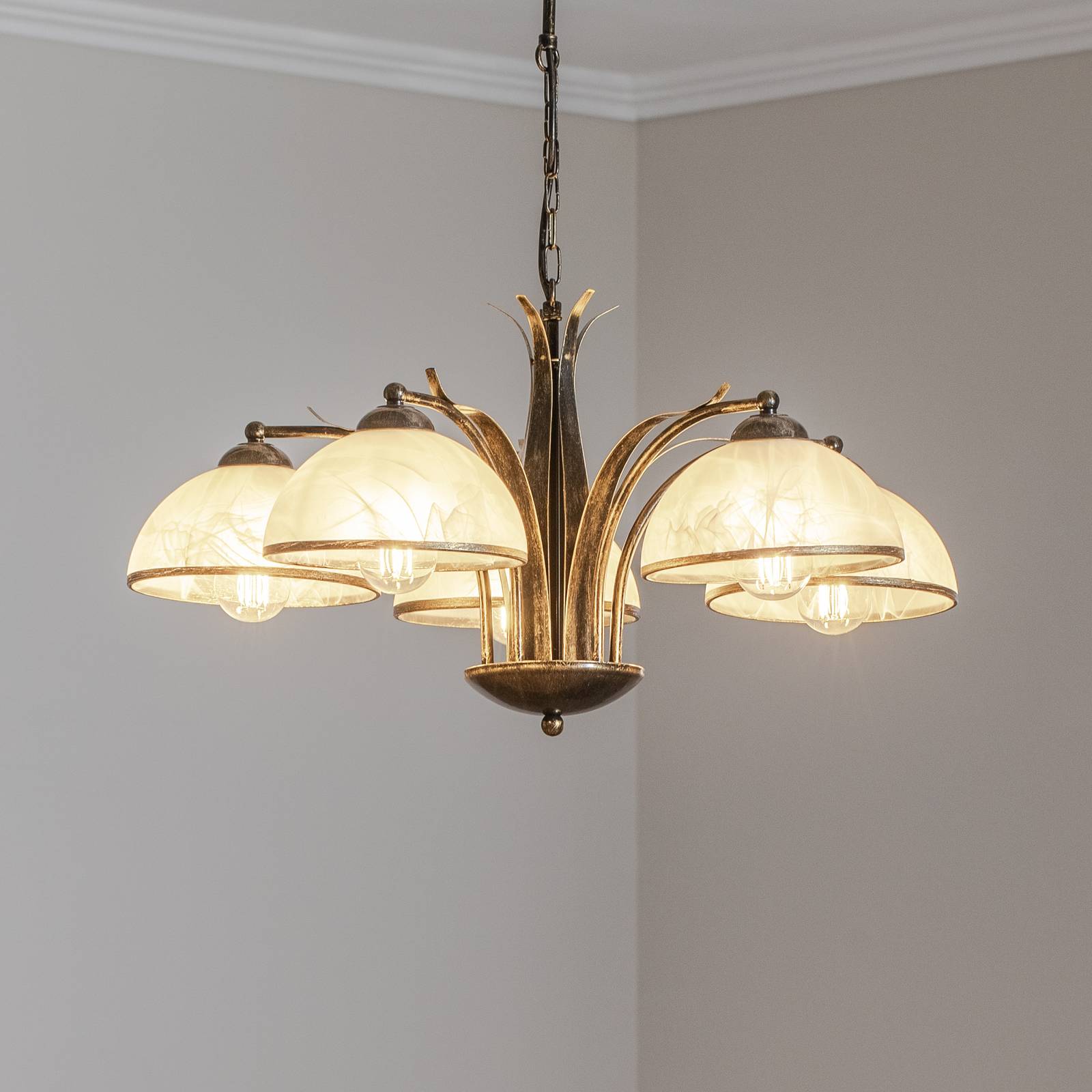 Kronleuchter Korfu, 5-flg., Ø 68 cm, goldfarben antik