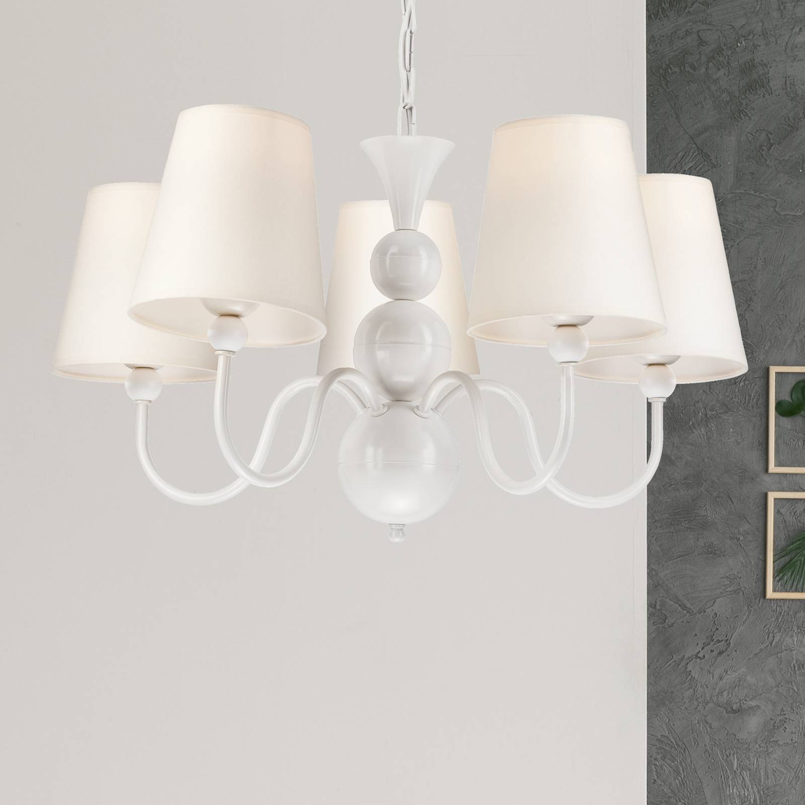 Kronleuchter Mary mit fünf Schirmen, weiß