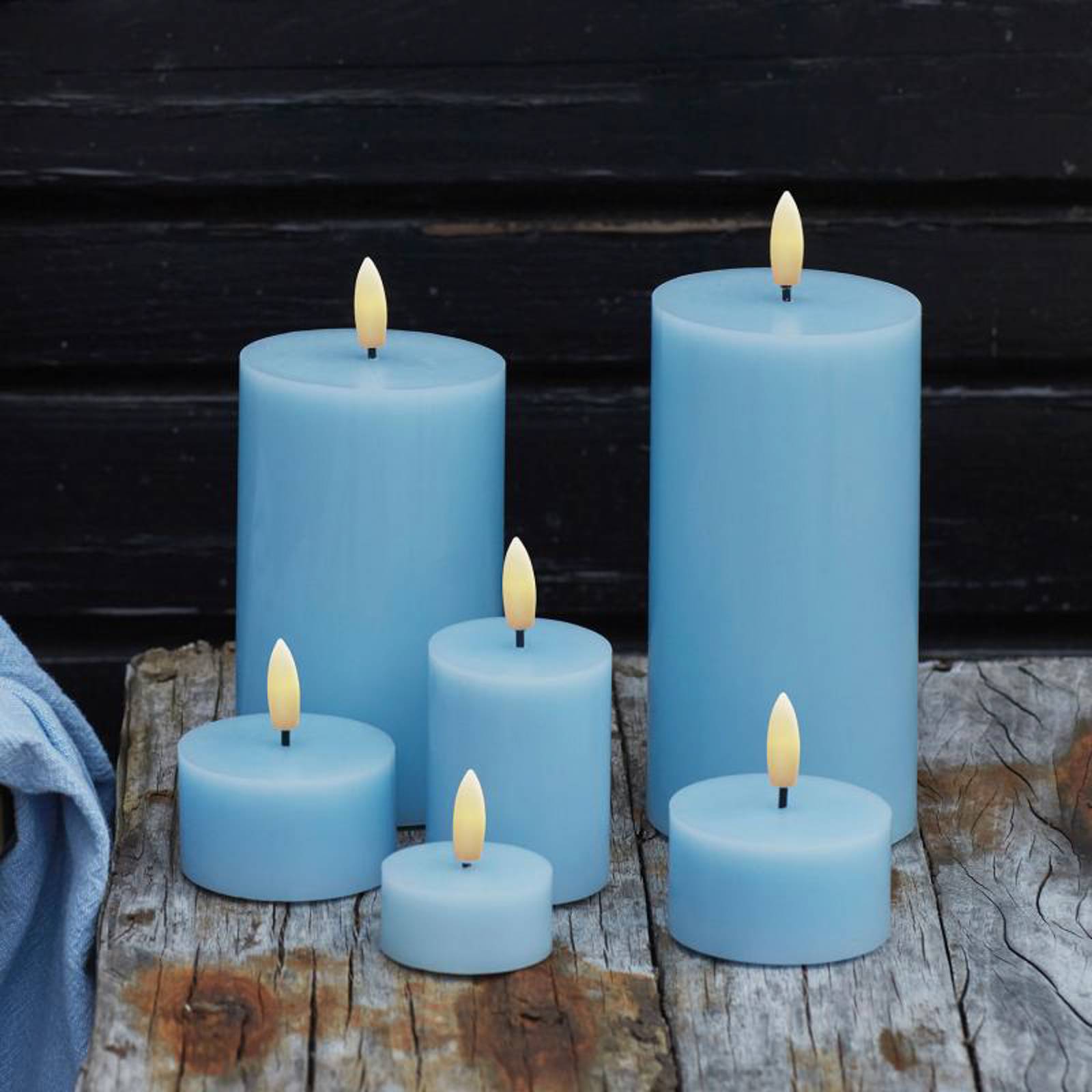 LED-Kerze Sille, blau, Höhe 10 cm, Wachs, Batteriebetrieb