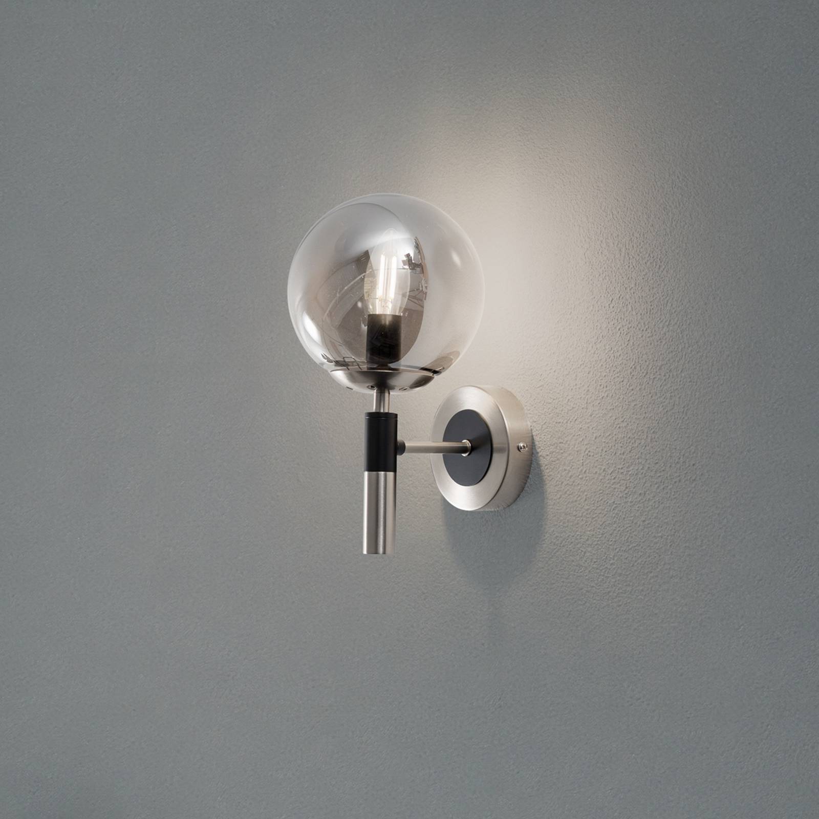 Wandleuchte Rollo, Ø 15 cm, rauchgrau, Glas/Metall