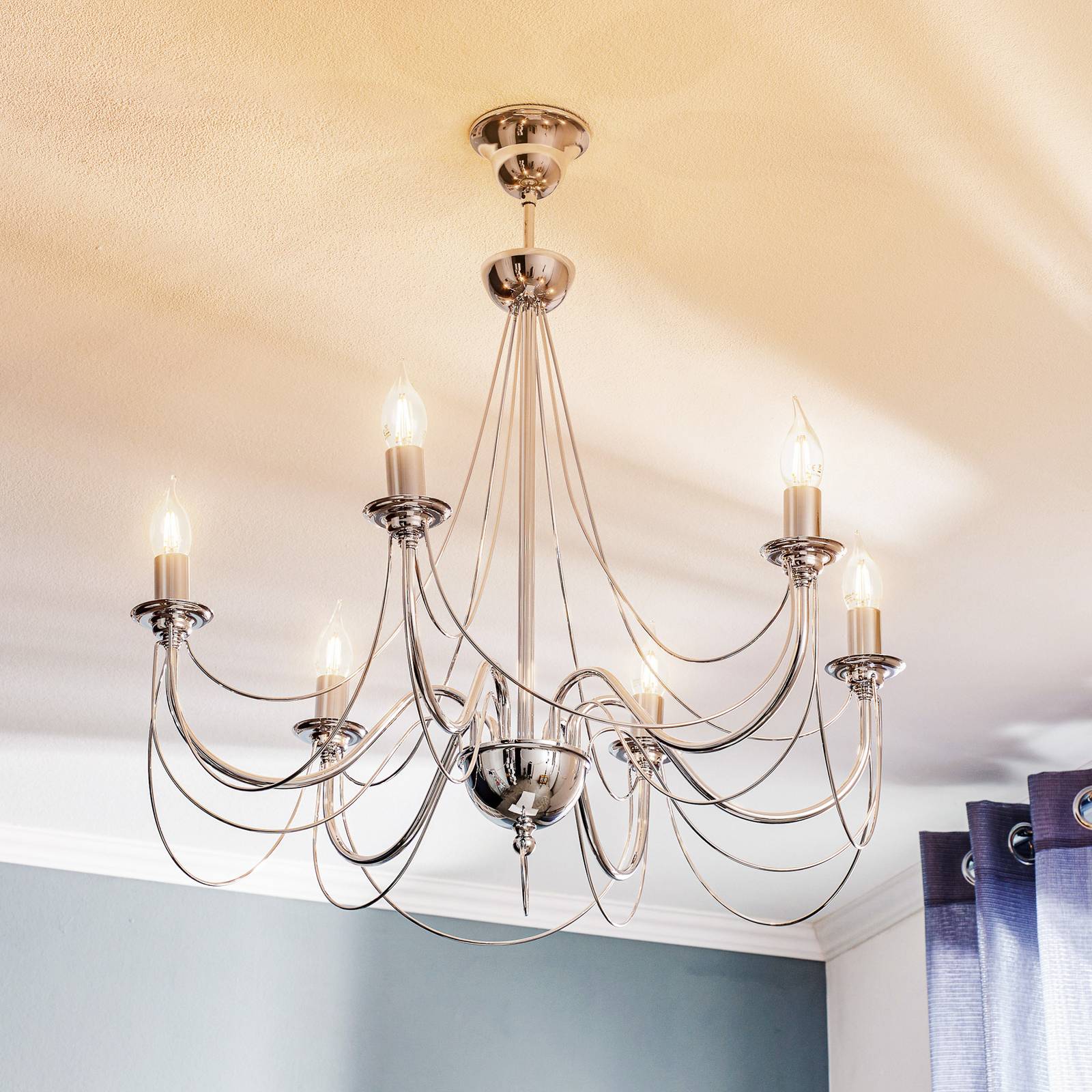 Kronleuchter Retro in Silber, 6fl. 75 cm Abhängung