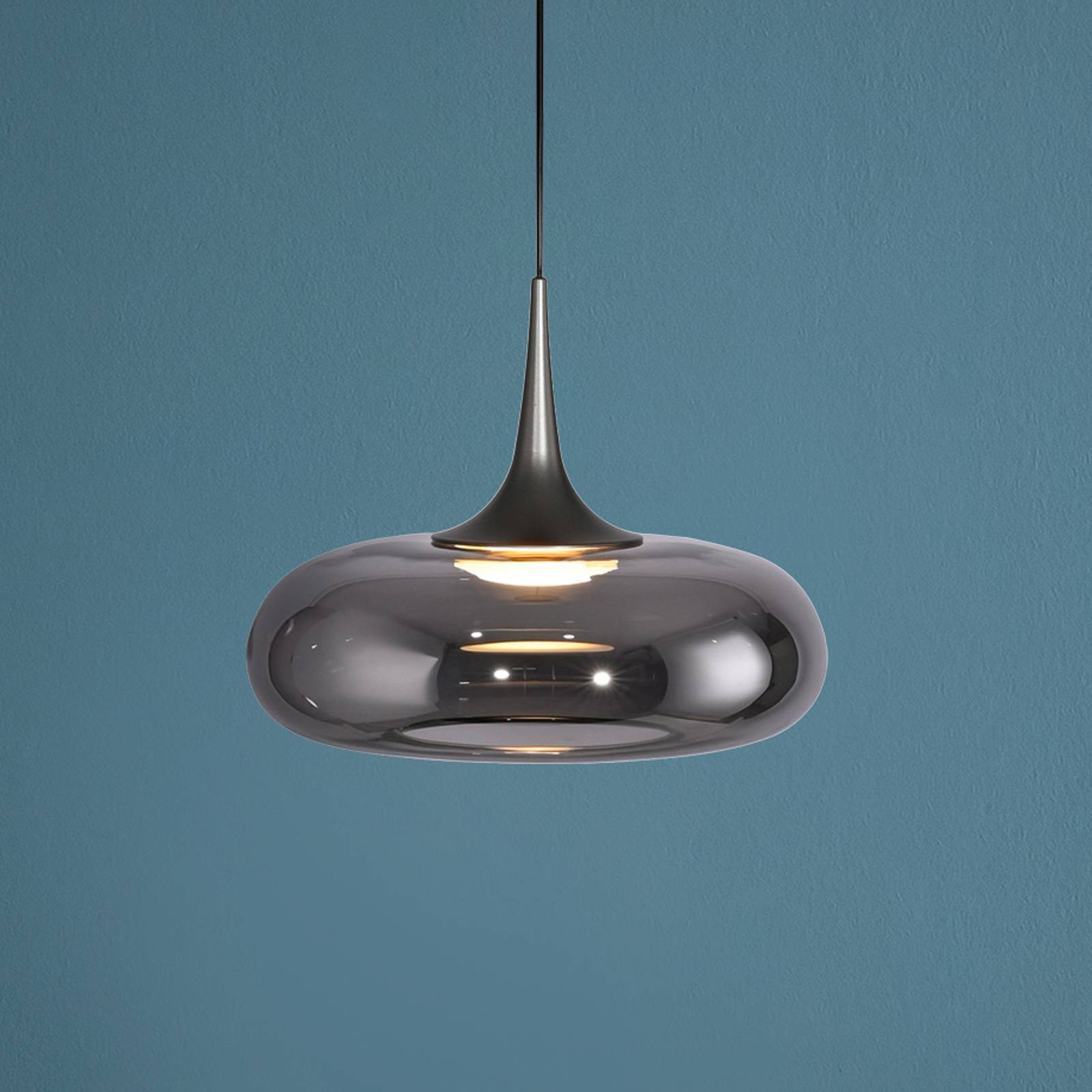 SCHÖNER WOHNEN LED-Hängelampe Posh 1-fl., Rauchglas, 3.000 K