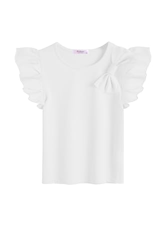Arshiner Mädchen T-Shirts mit Fliege Kinder Sommer Baumwolle Einfarbig Kurzarmshirt Freizeit Mode Tops T-Shirts für Mädchen 6-7 Jahre