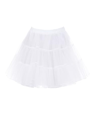Wikoan 1950er Petticoat Reifrock Unterrock Damen Kurz Petticoat Underskirt Crinoline Rock für Vintage Rockabilly Kleid Weiß XXL